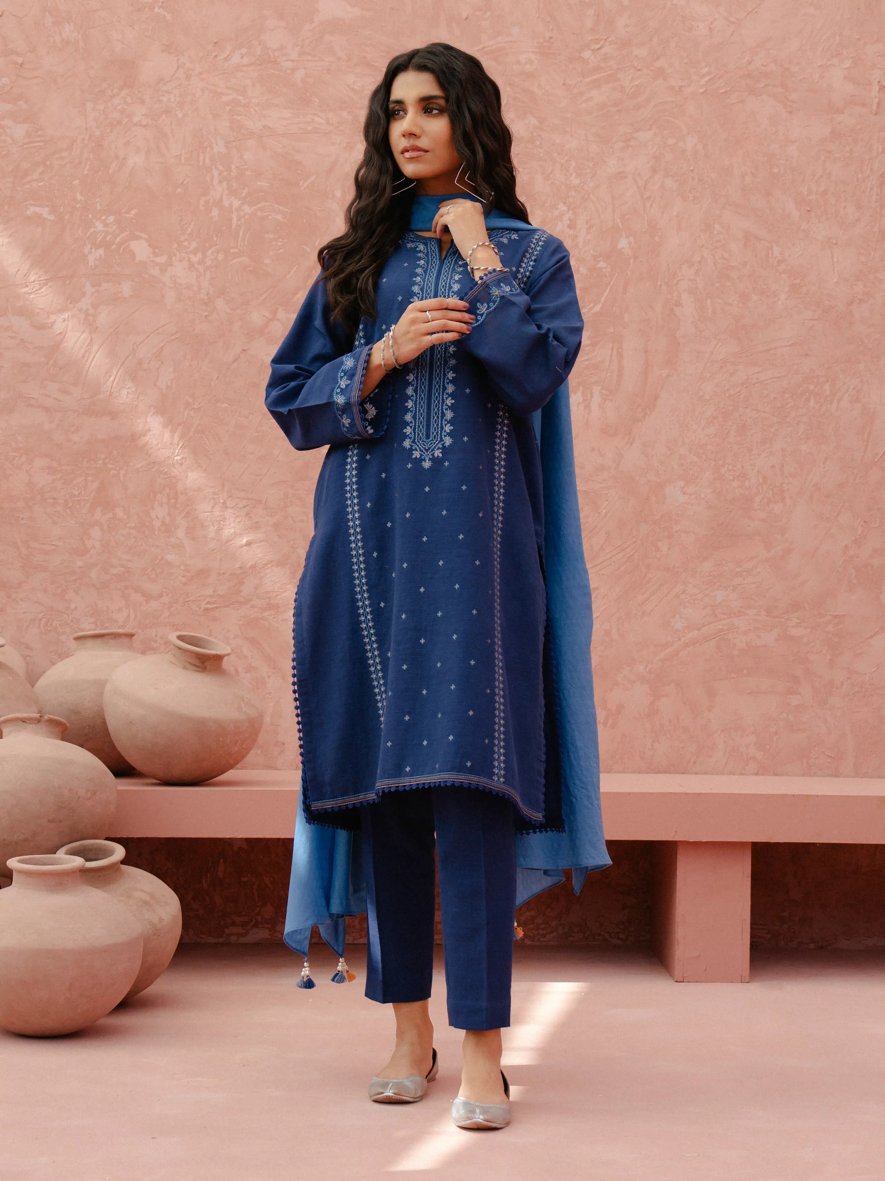 Embroidered Khaddar Suit - EWTKE24-81367-3P