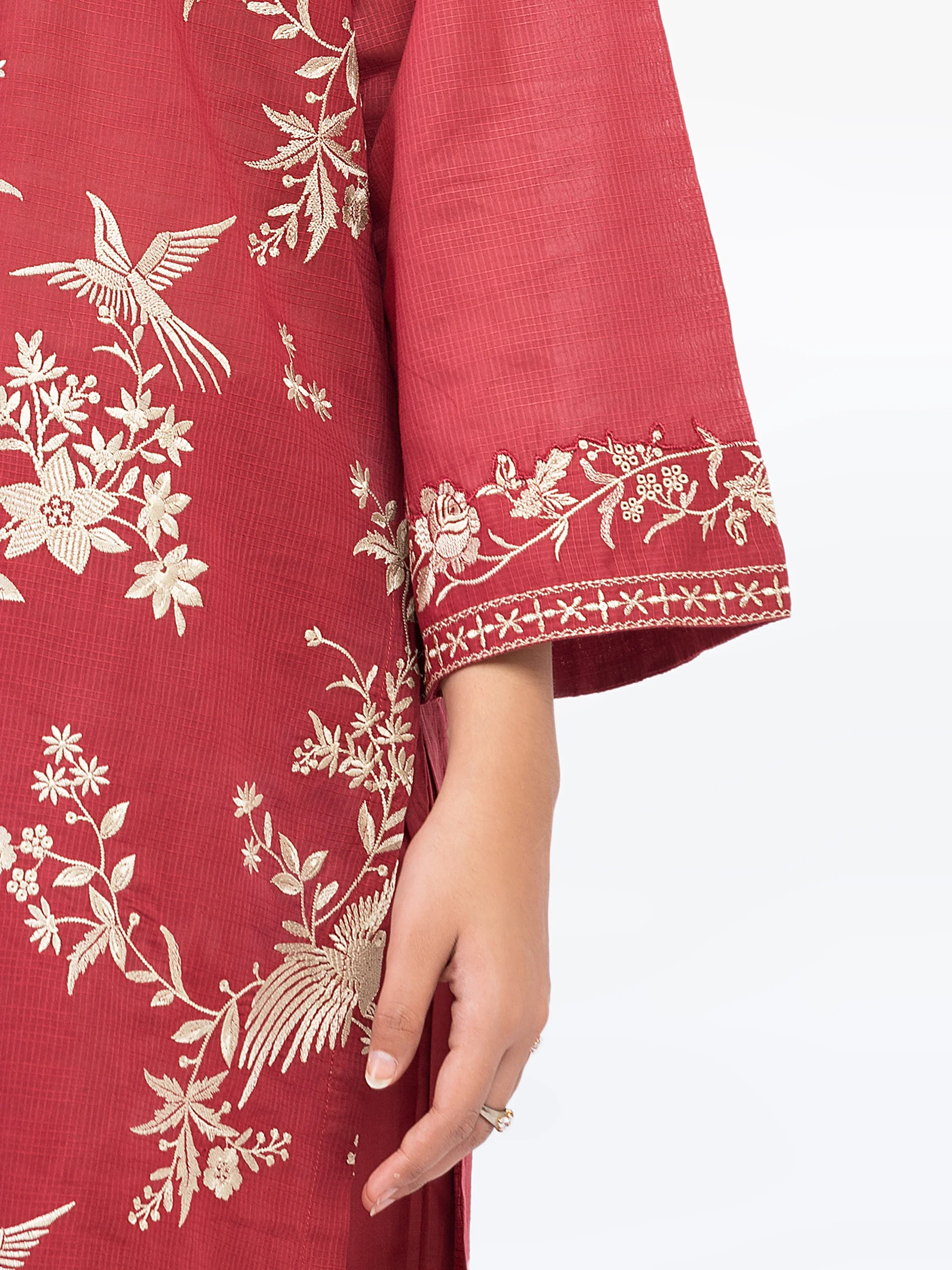 Embroidered Lawn Slub Suit - EWTKE5-82111-3P - Image 4