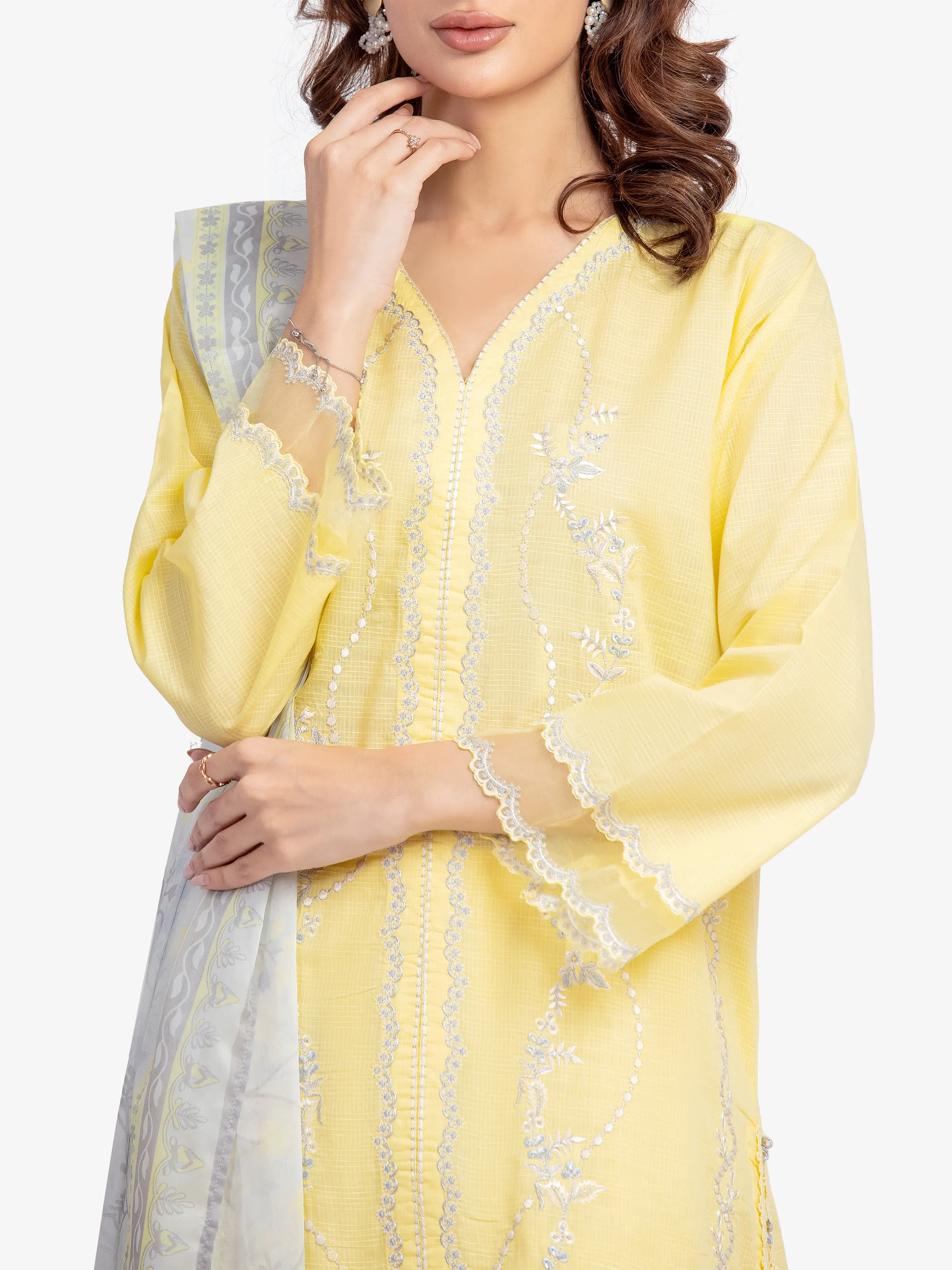 Embroidered Lawn Slub Suit - EWTKE5-82112-3P - Image 2