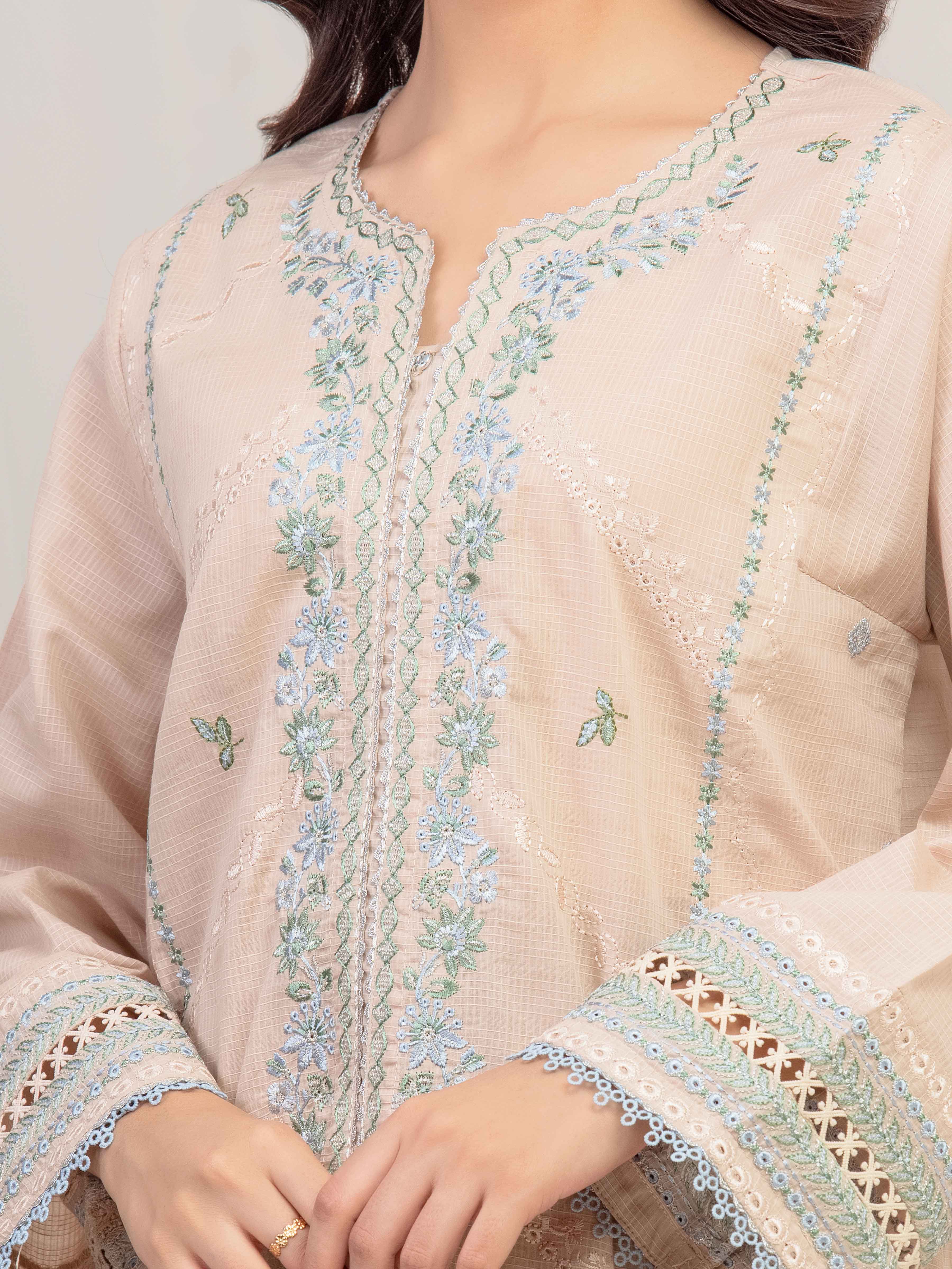 Embroidered Lawn Slub Suit - EWTKE5-82113-3P - Image 3