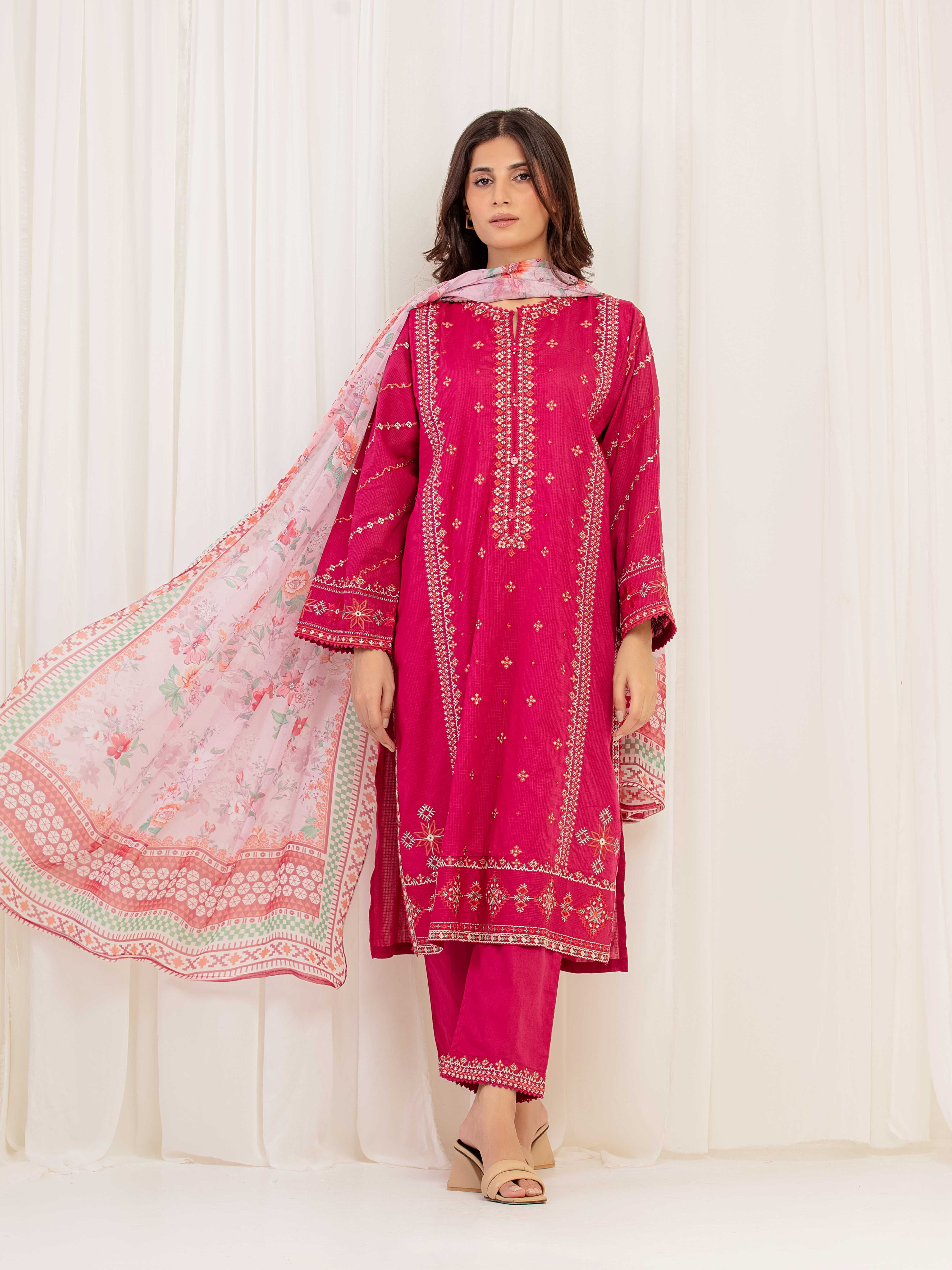Embroidered Lawn Slub Suit - EWTKE5-82130-3P
