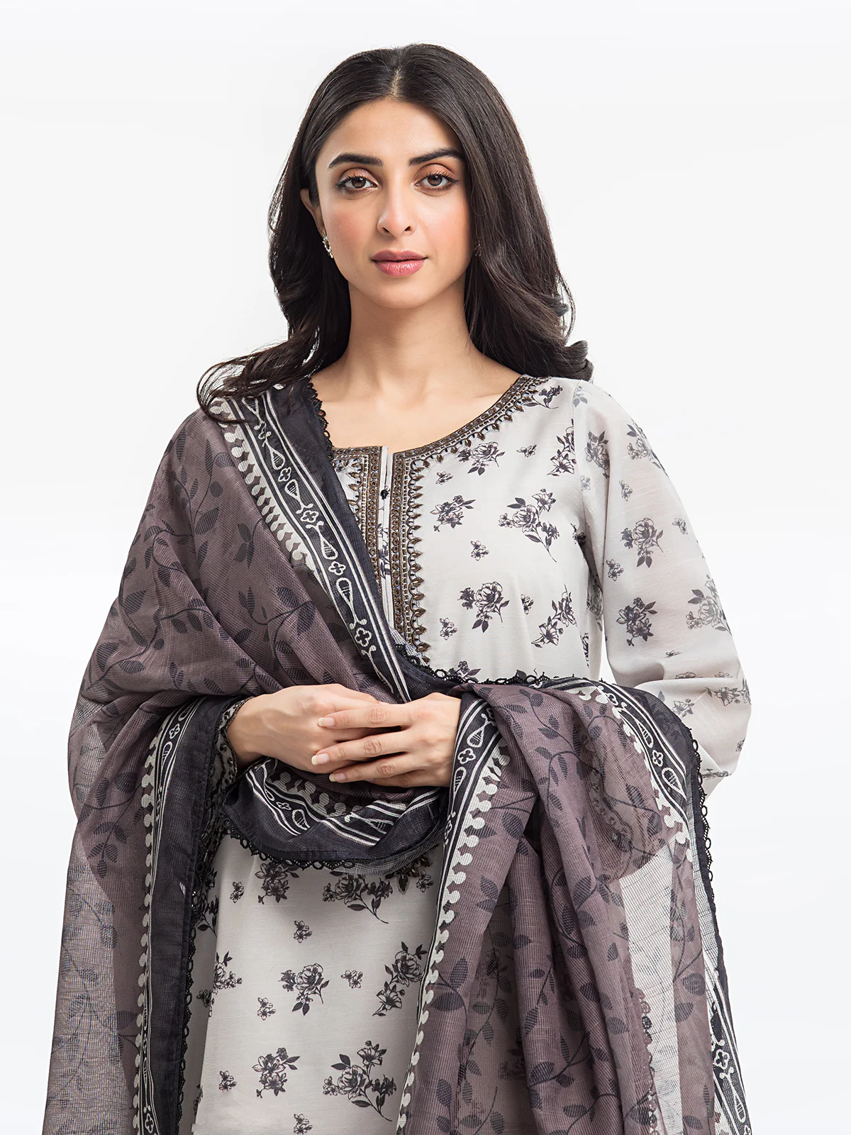 Embroidered Lawn Slub Suit - EWTKE24-69641-3P - Image 2