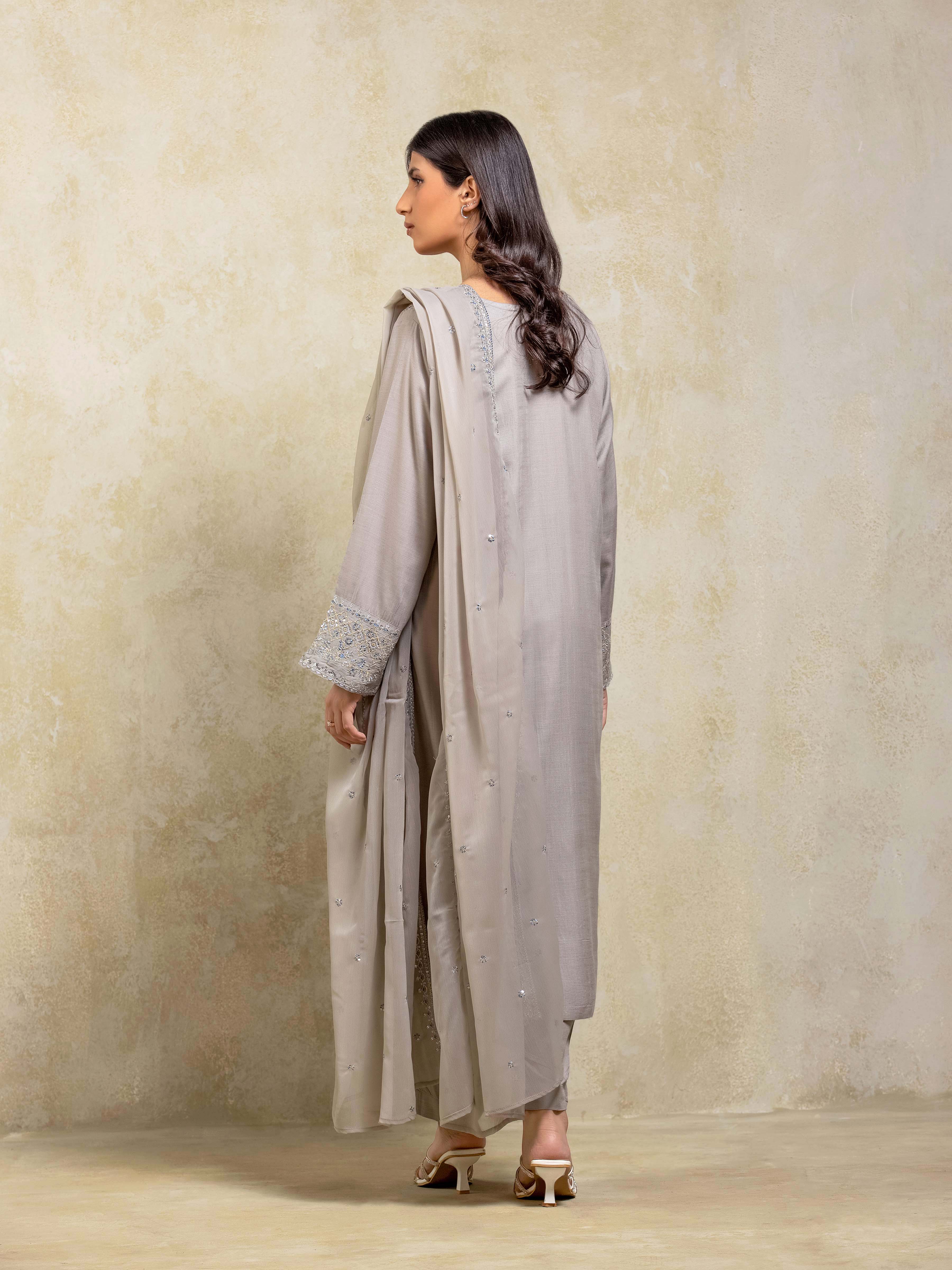 Embroidered Raw Silk Suit - EWTPLE24-00037-3P - Image 6