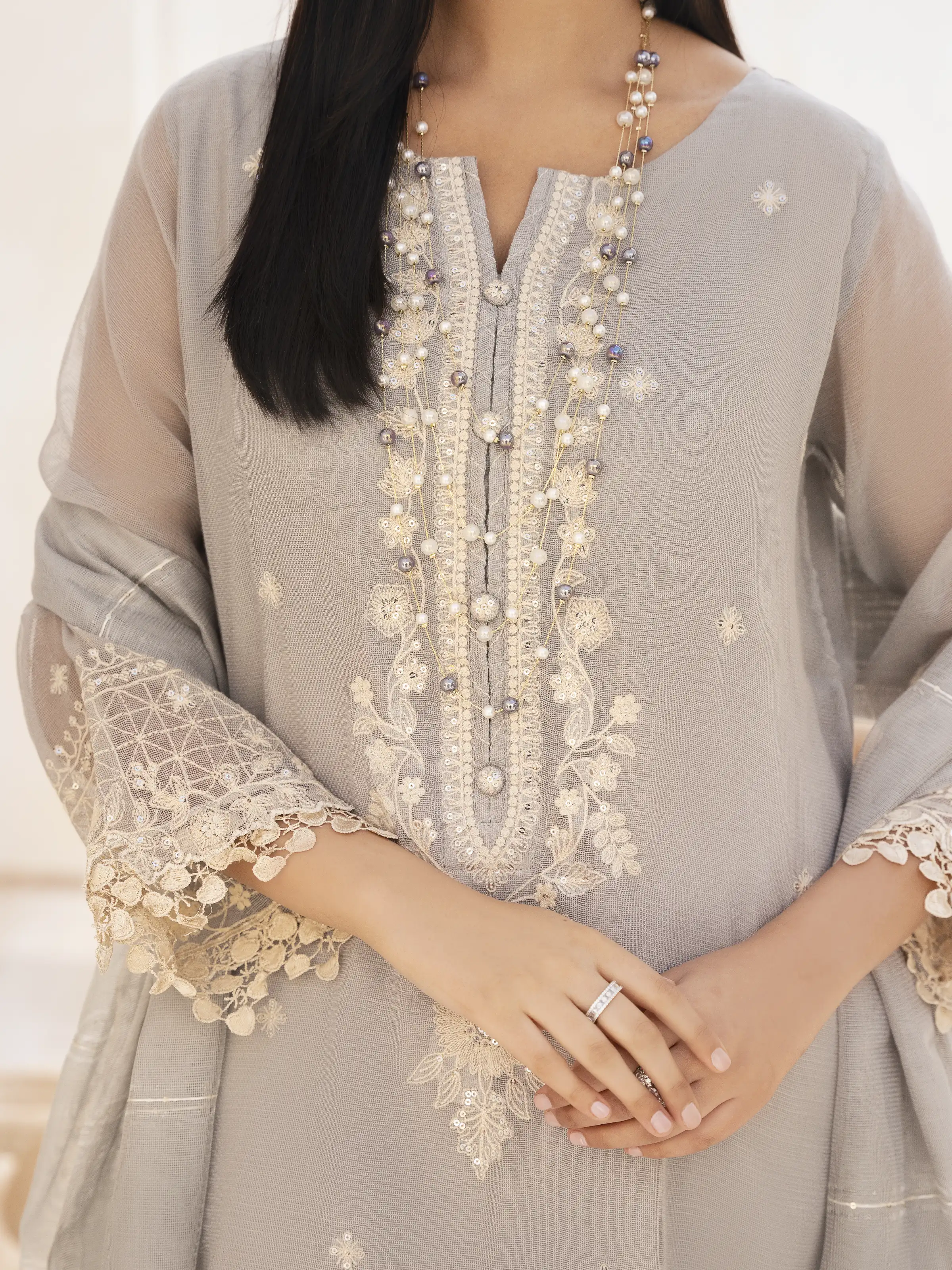 Embroidered Cotton Net Suit - EWTPLE24-00031-3P - Image 2