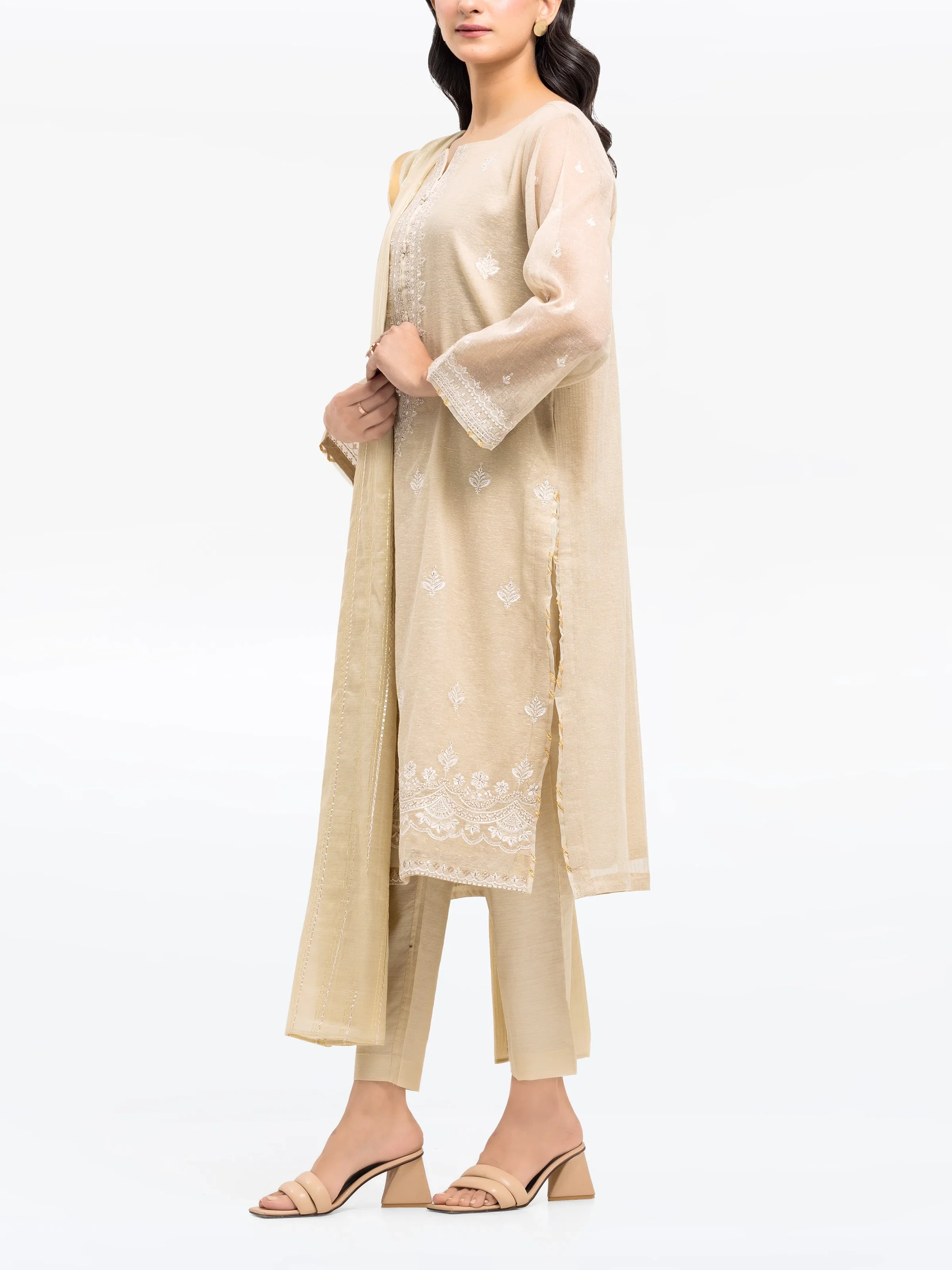 Embroidered Cotton Net Suit - EWTPLE24-00033-3P - Image 5