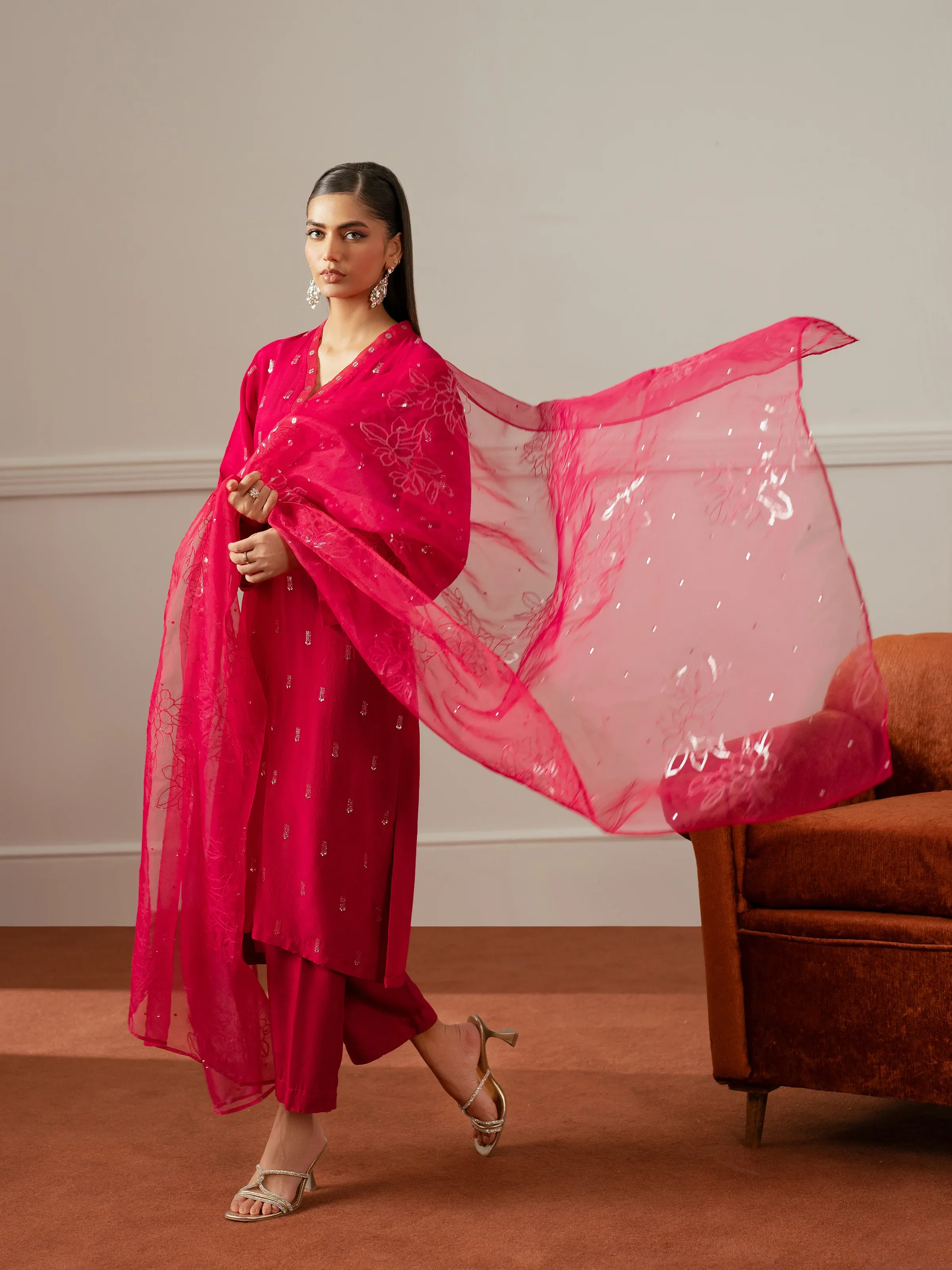 Embroidered Raw Silk Suit - EWTPLE24-00035-3P - Image 3