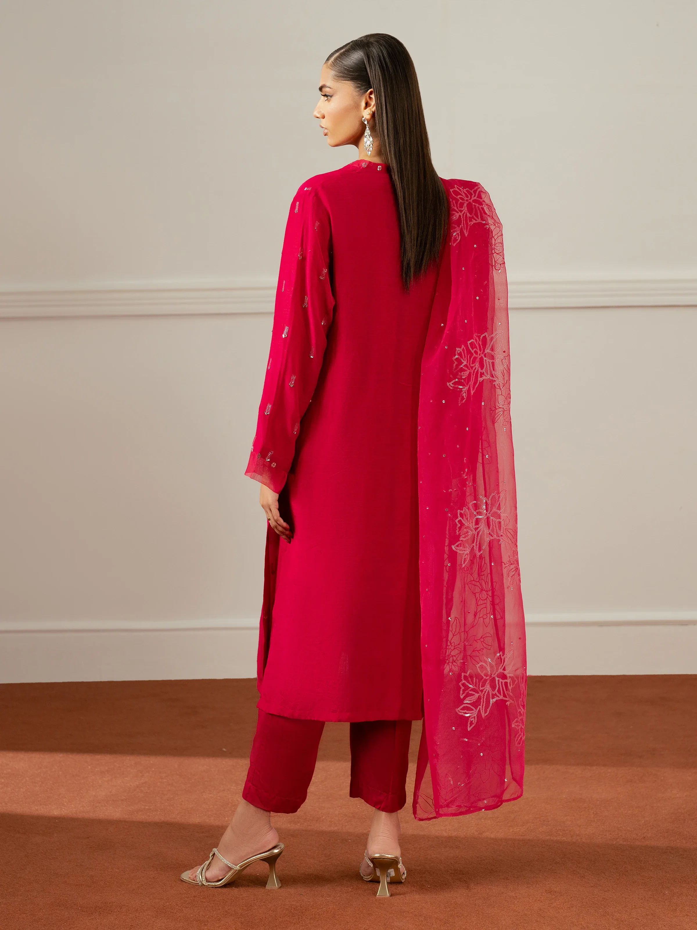 Embroidered Raw Silk Suit - EWTPLE24-00035-3P - Image 5