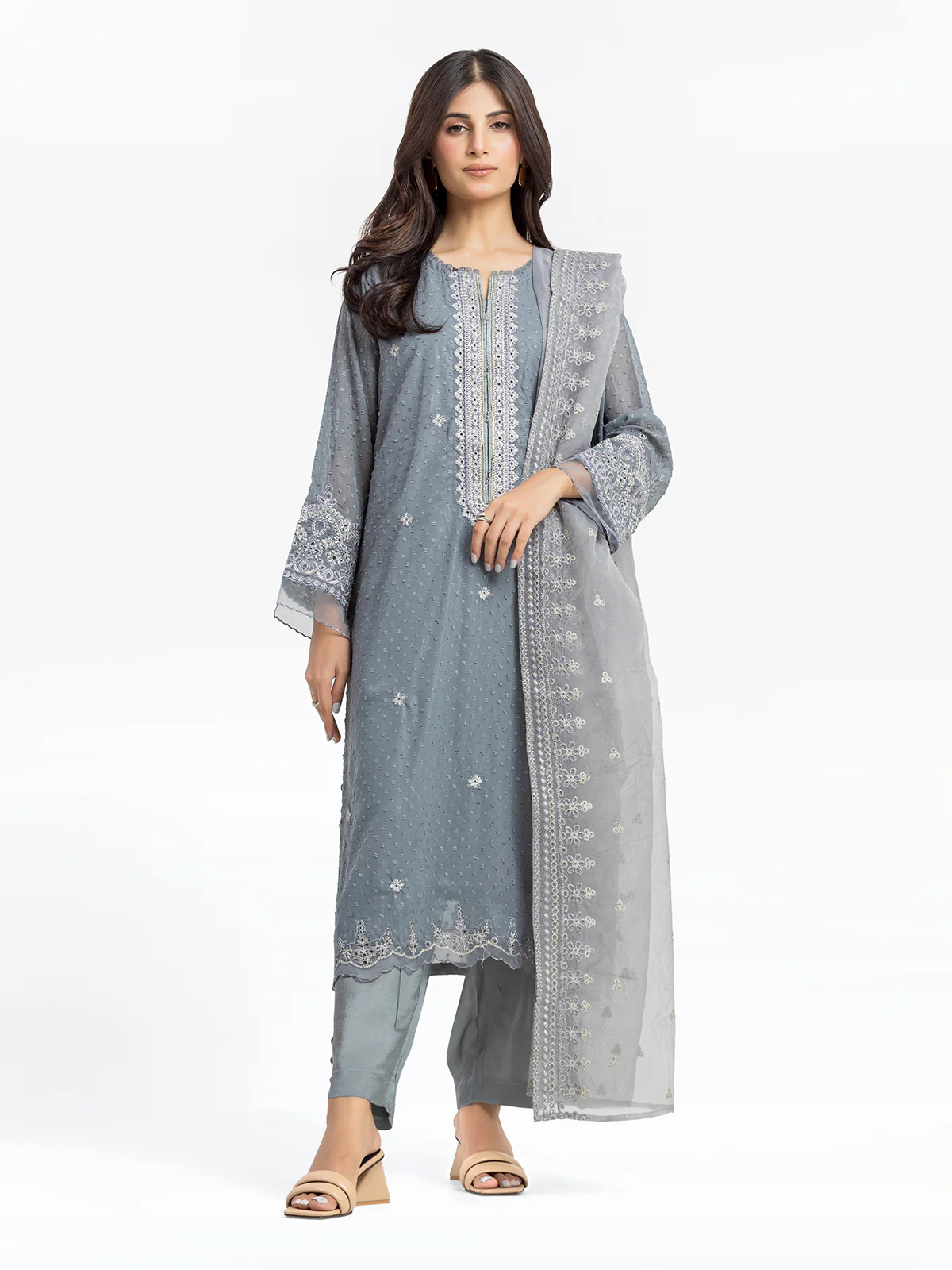Embroidered Wrinkle Chiffon Suit - EWTPLE24-00029-3P