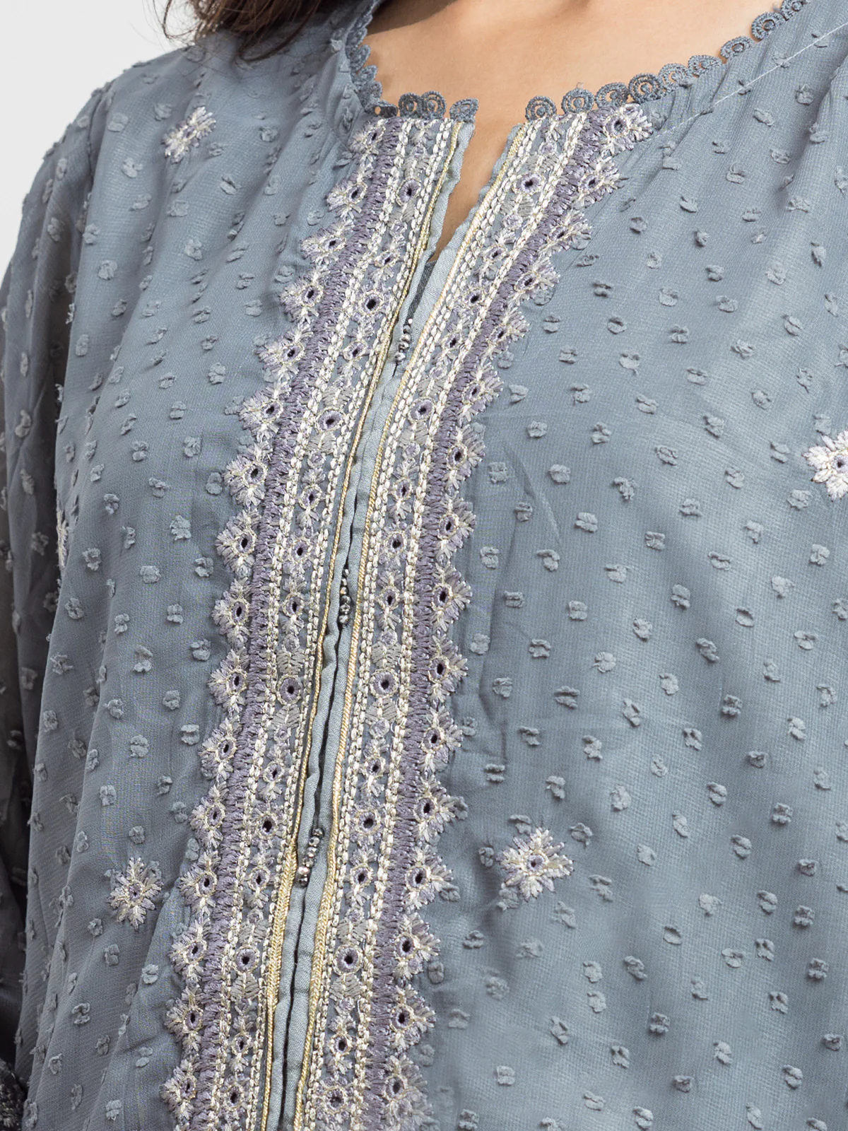 Embroidered Wrinkle Chiffon Suit - EWTPLE24-00029-3P - Image 2