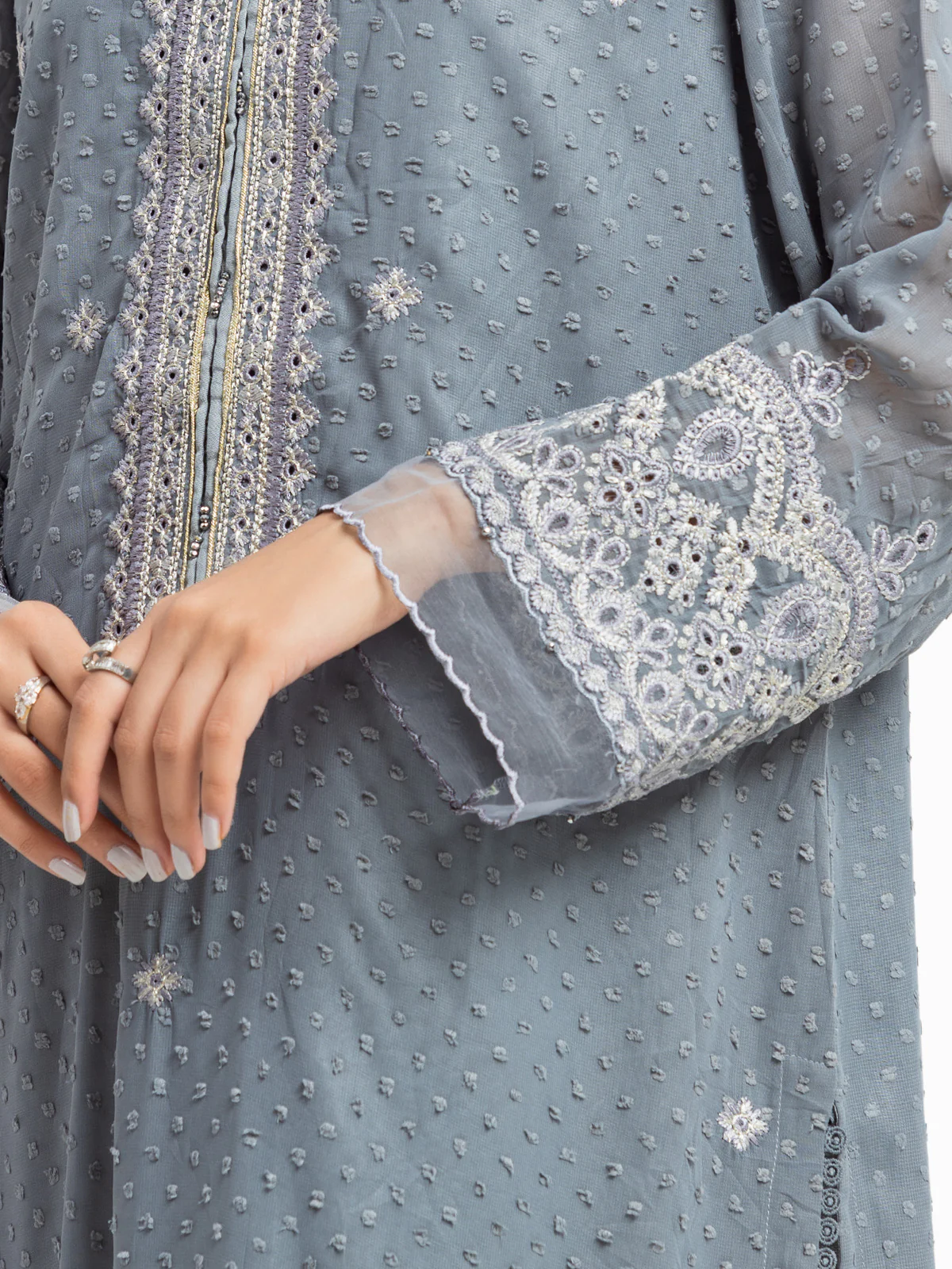 Embroidered Wrinkle Chiffon Suit - EWTPLE24-00029-3P - Image 4