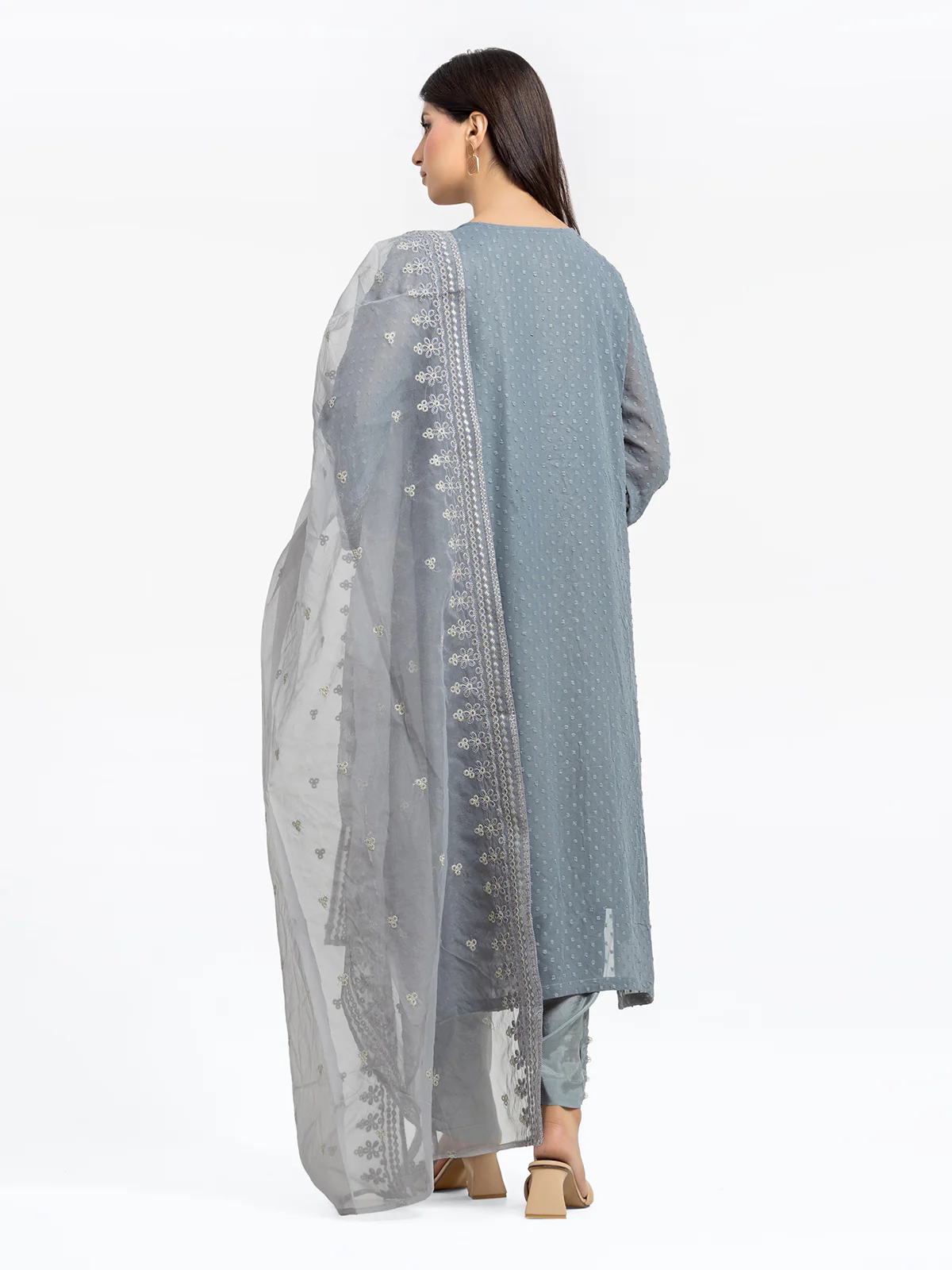 Embroidered Wrinkle Chiffon Suit - EWTPLE24-00029-3P - Image 6