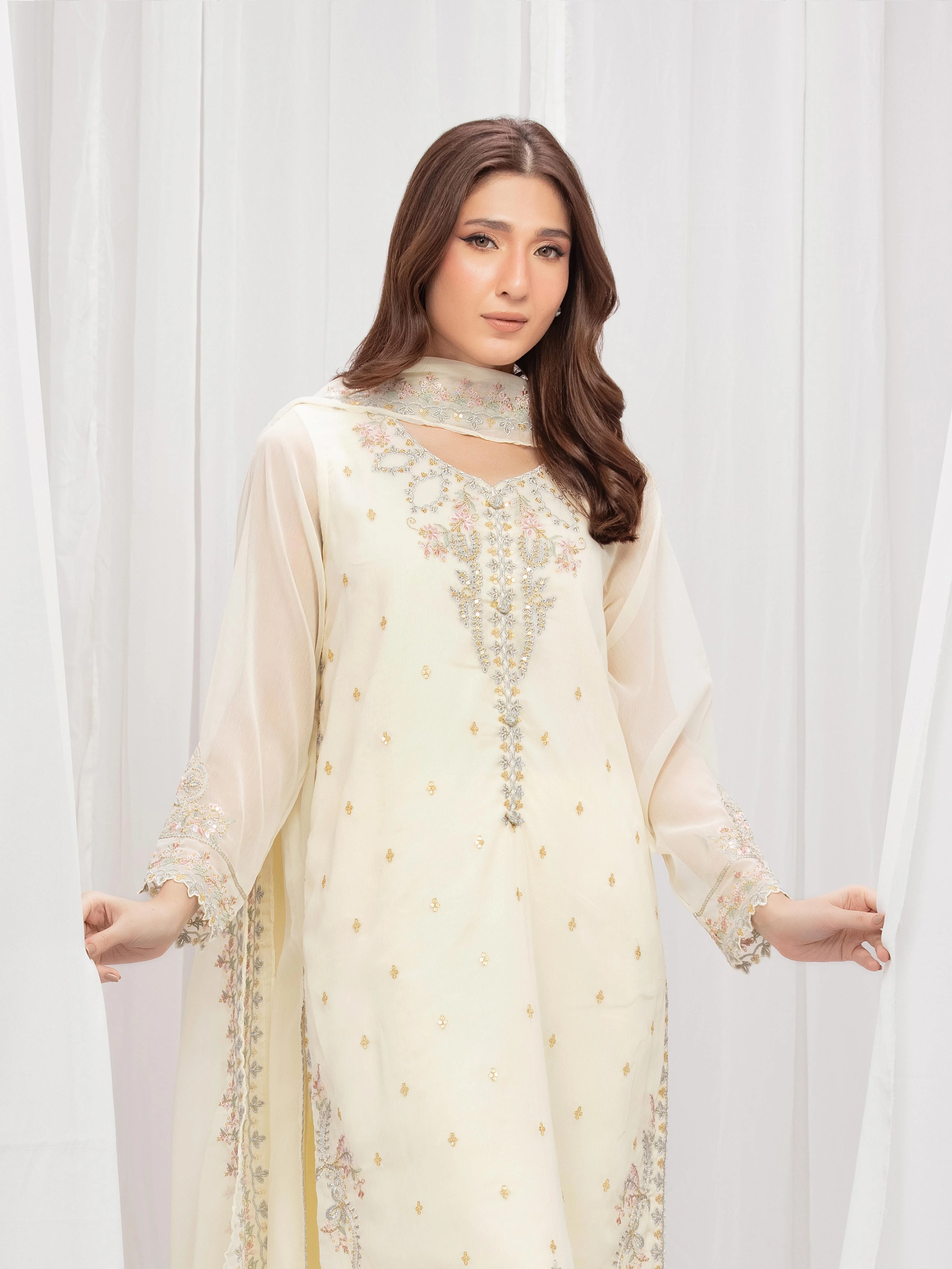 Embroidered Wrinkle Chiffon Suit - EWTPLE5-00045-3P - Image 2