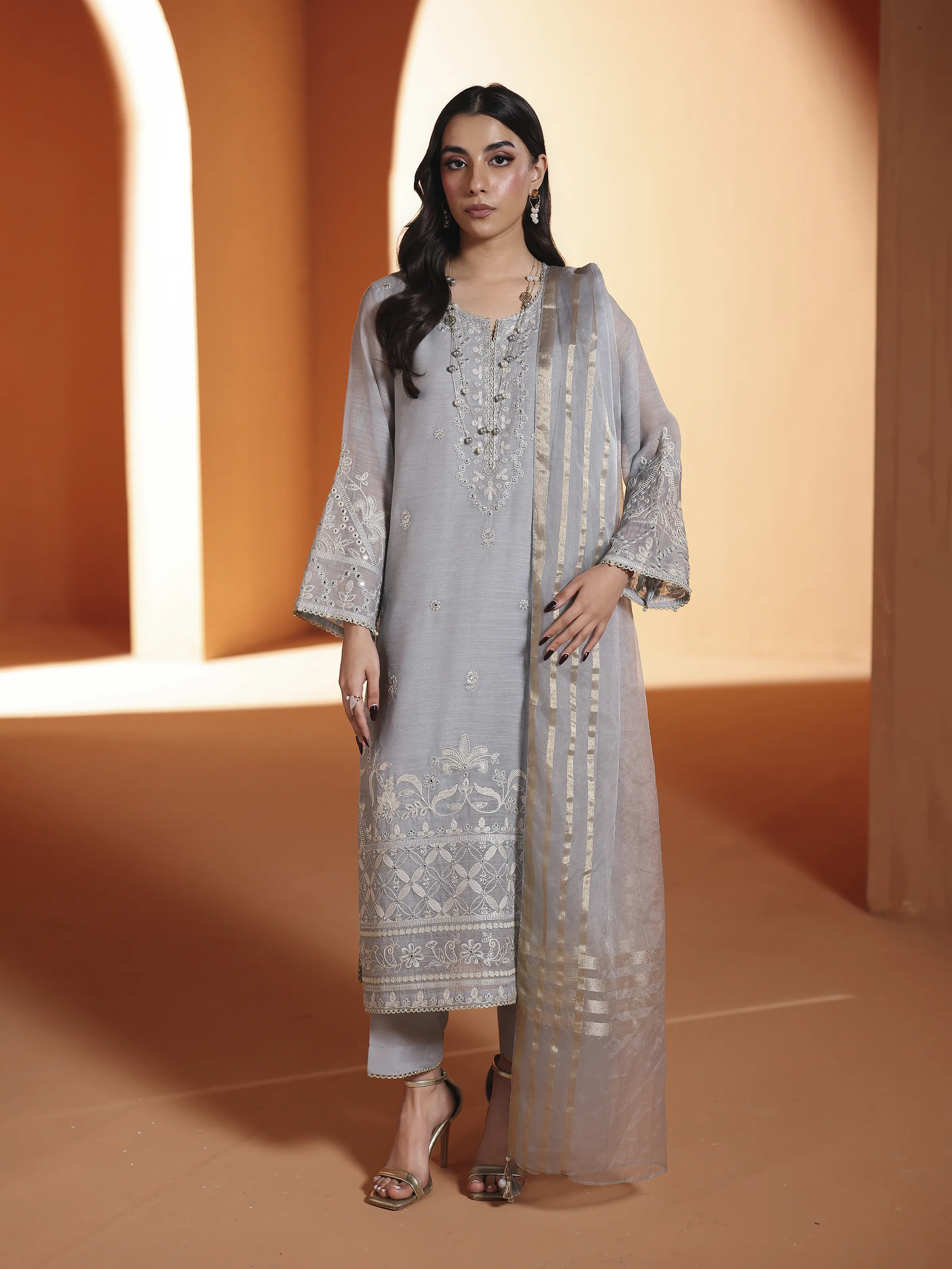 Embroidered Chanderi Suit - EWTKED5-84107-3P