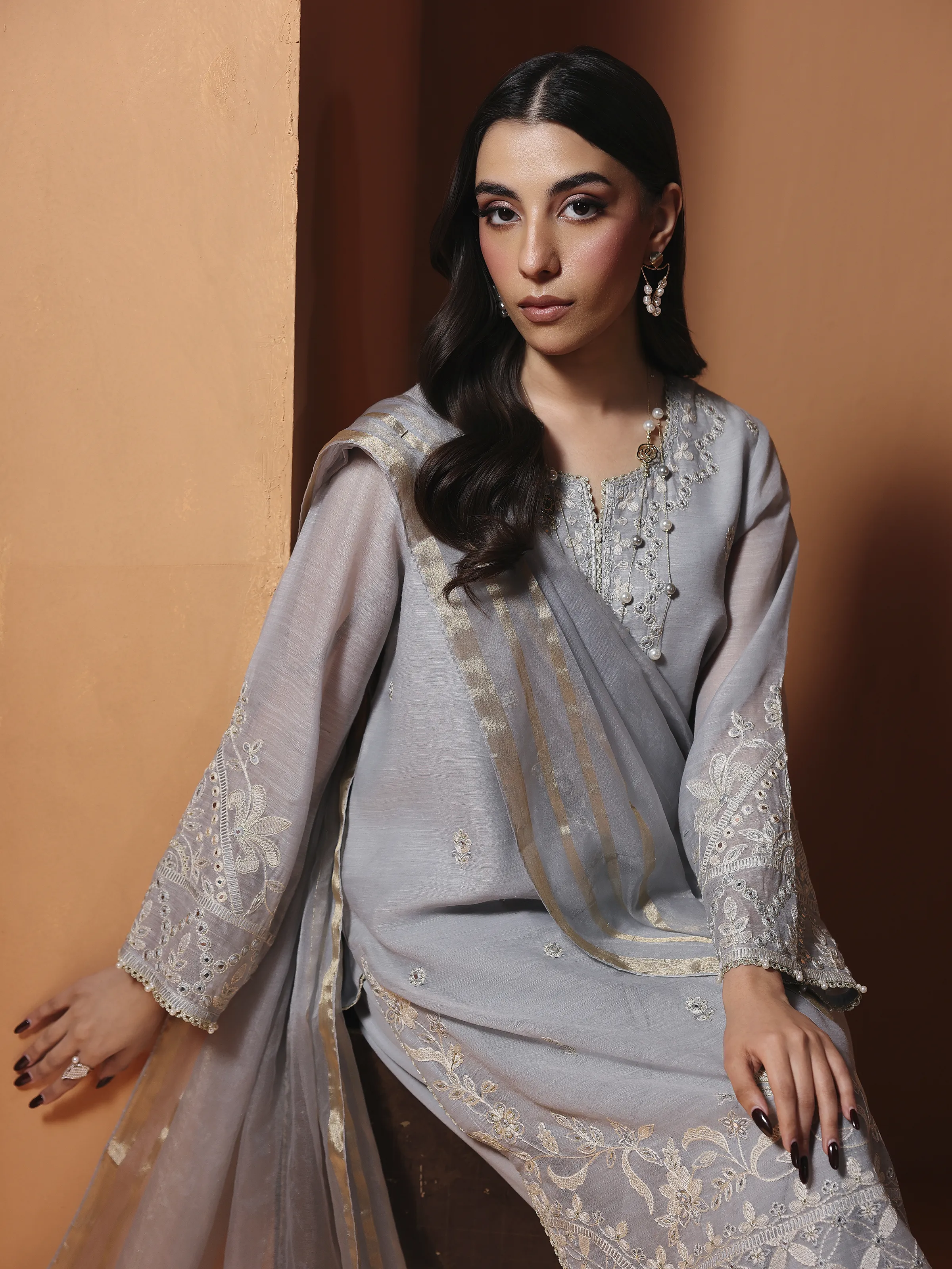Embroidered Chanderi Suit - EWTKED5-84107-3P - Image 2
