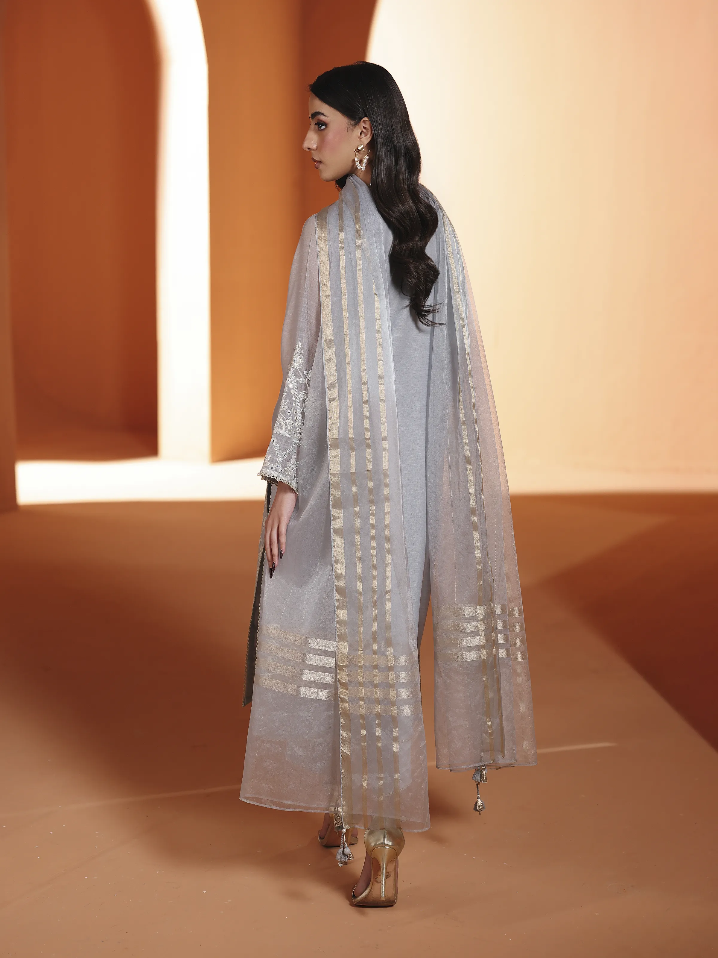 Embroidered Chanderi Suit - EWTKED5-84107-3P - Image 6