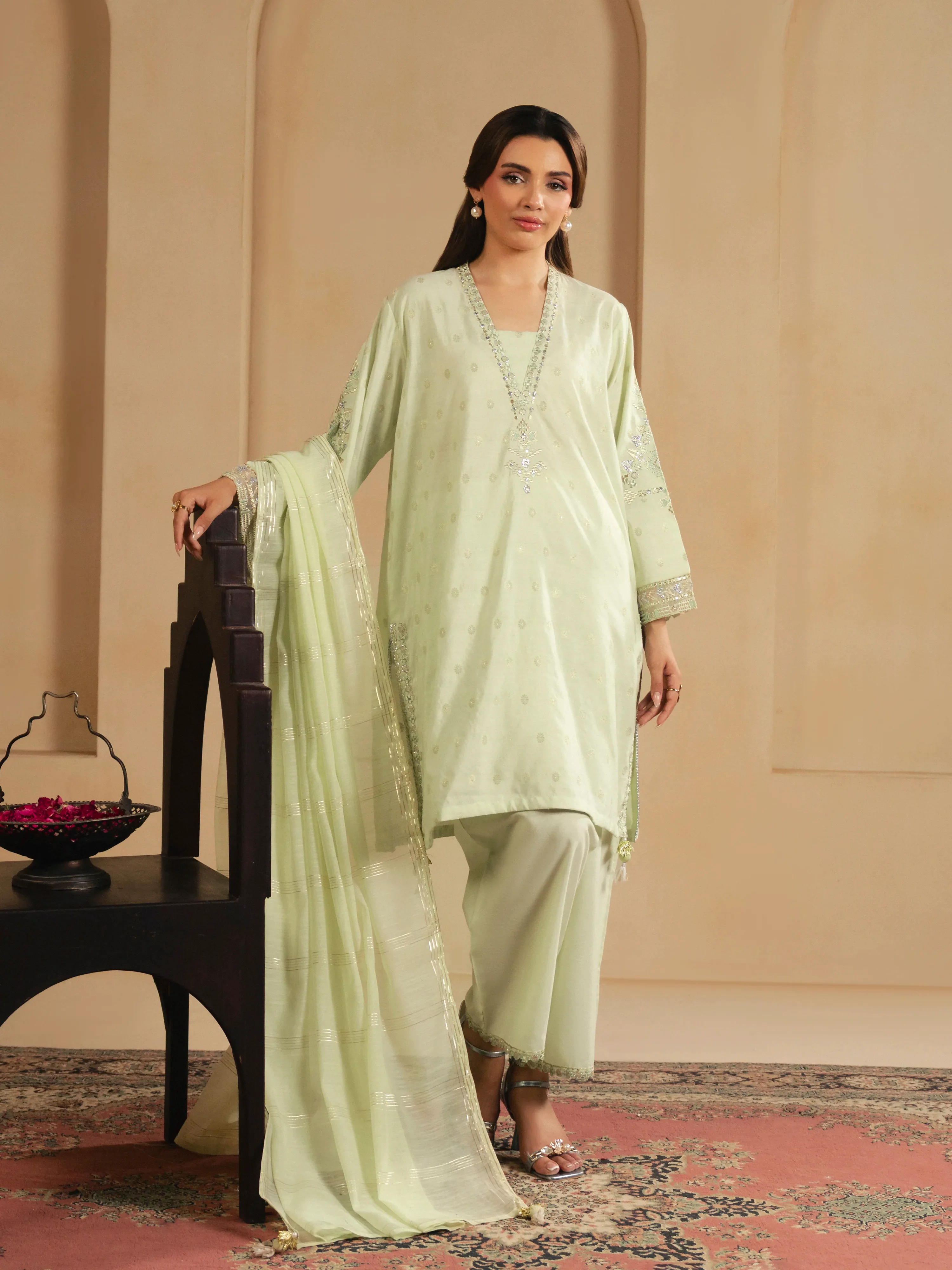 Embroidered Jacquard Suit - EWTKED6-86136-3P - Image 4
