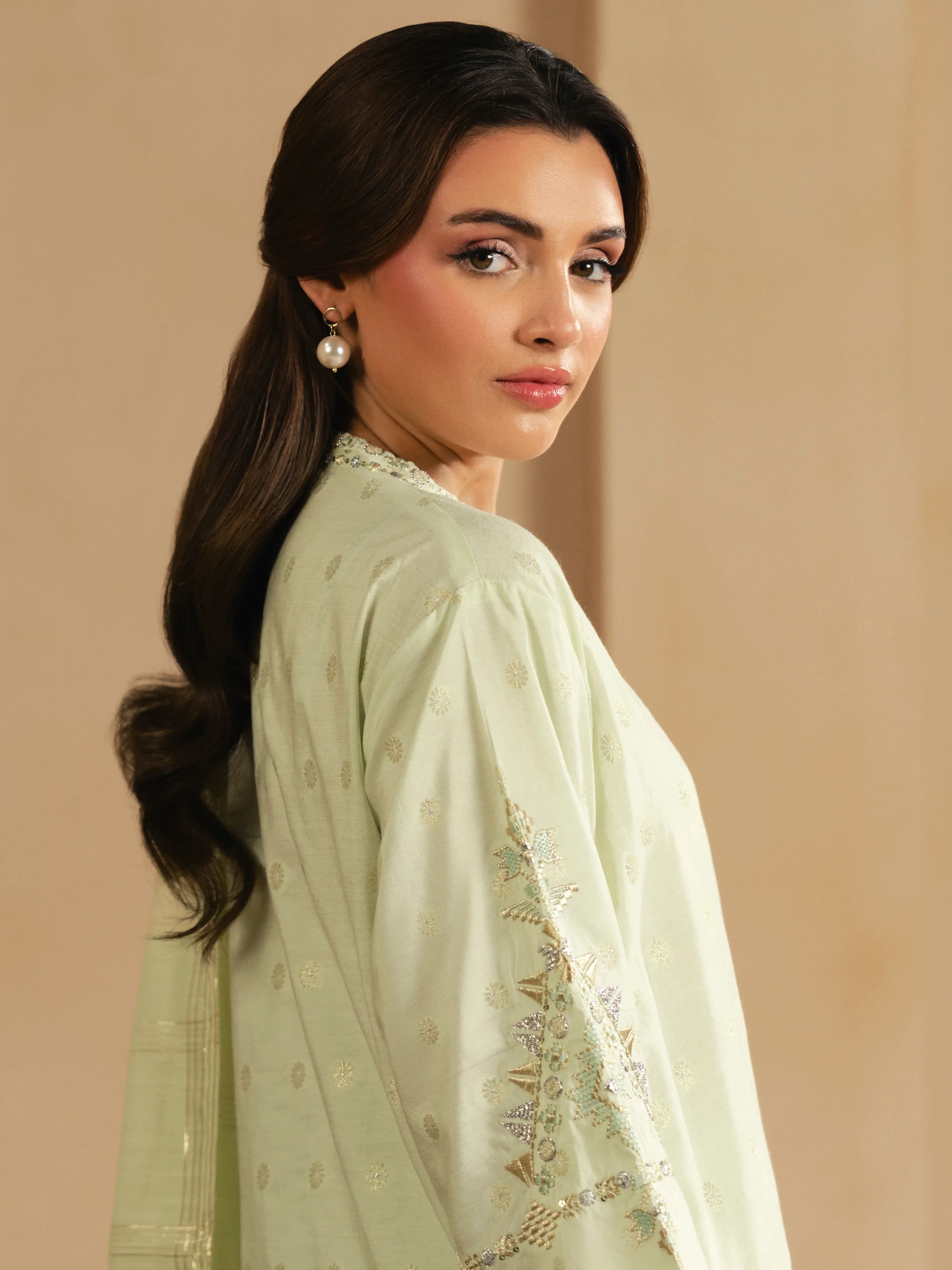 Embroidered Jacquard Suit - EWTKED6-86136-3P - Image 5