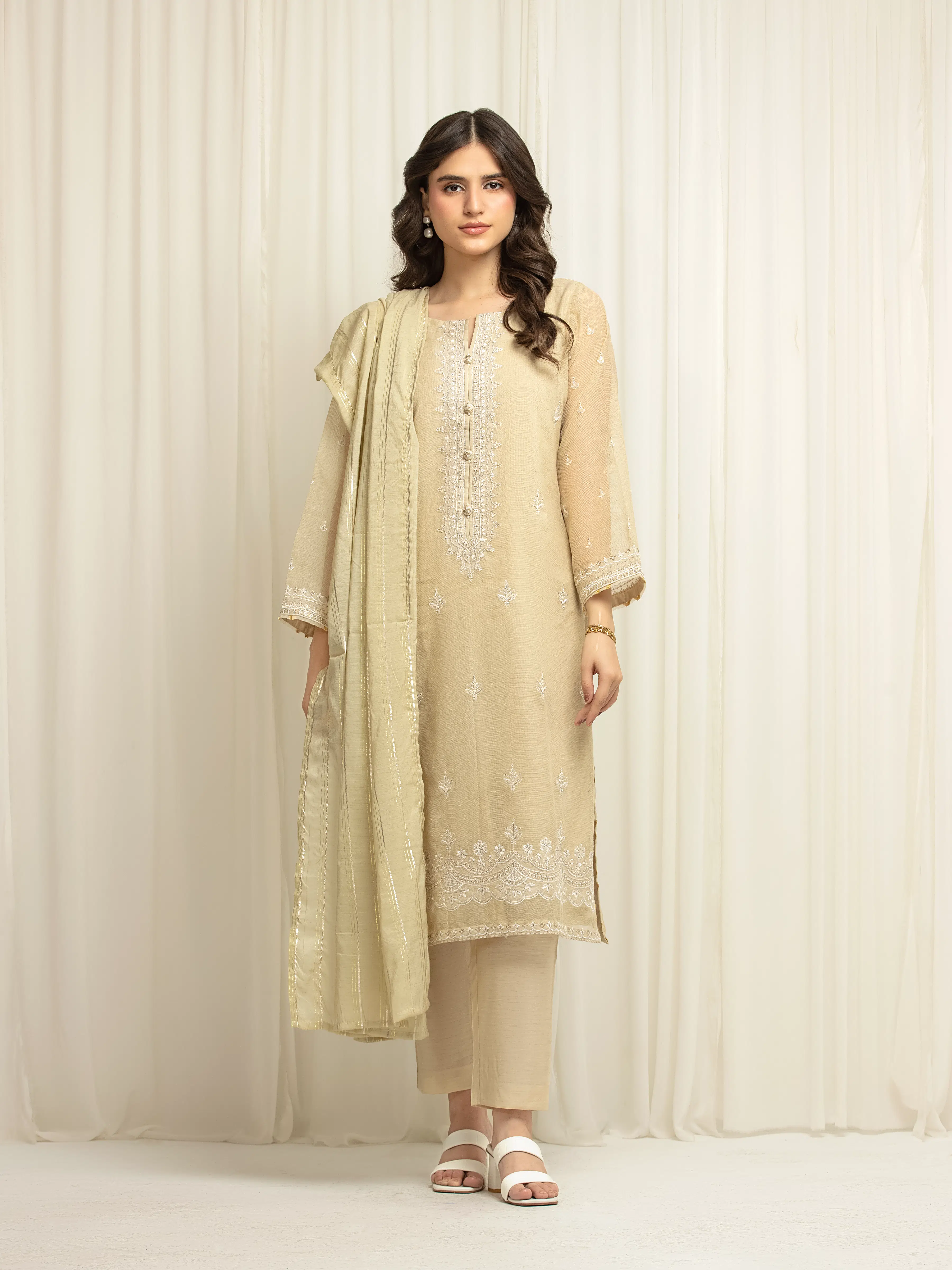 Embroidered Net Suit - EWTPLED5-00051-3P