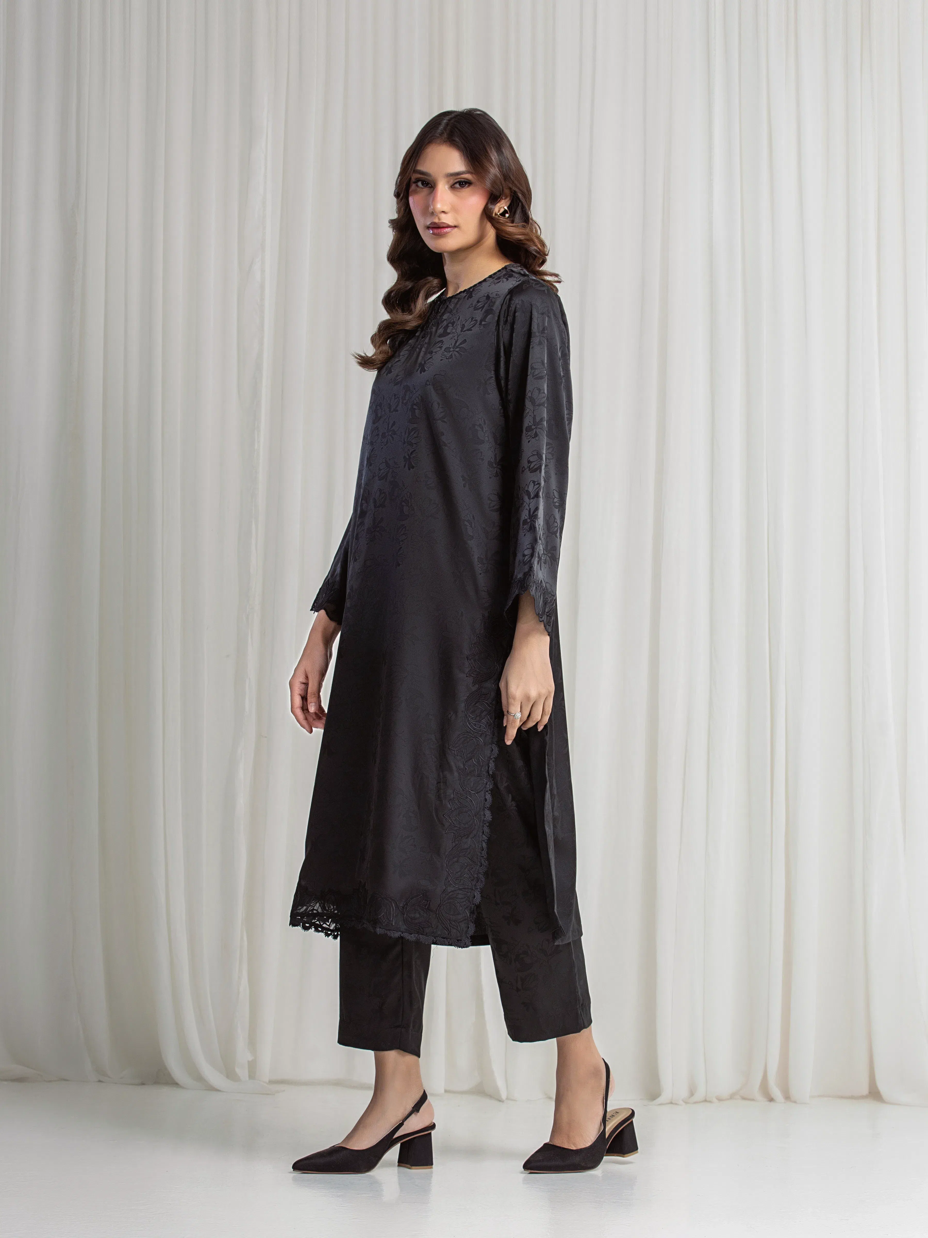 Embroidered Cotton Satin Shirt Trouser - EWTKED6-86154ST - Image 5