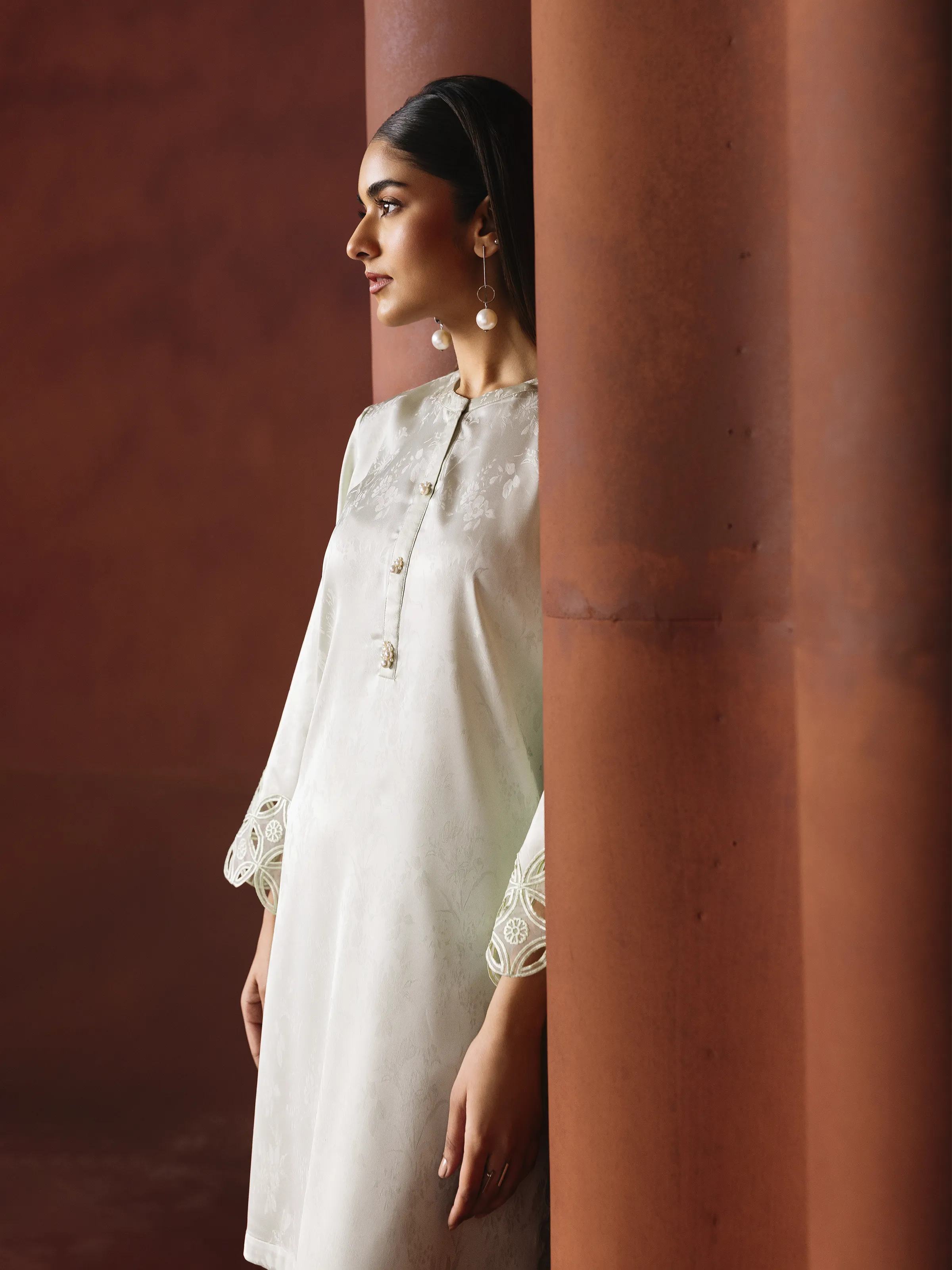 Embroidered Cotton Satin Co-Ord Set - EWTKED6-86159ST - Image 6