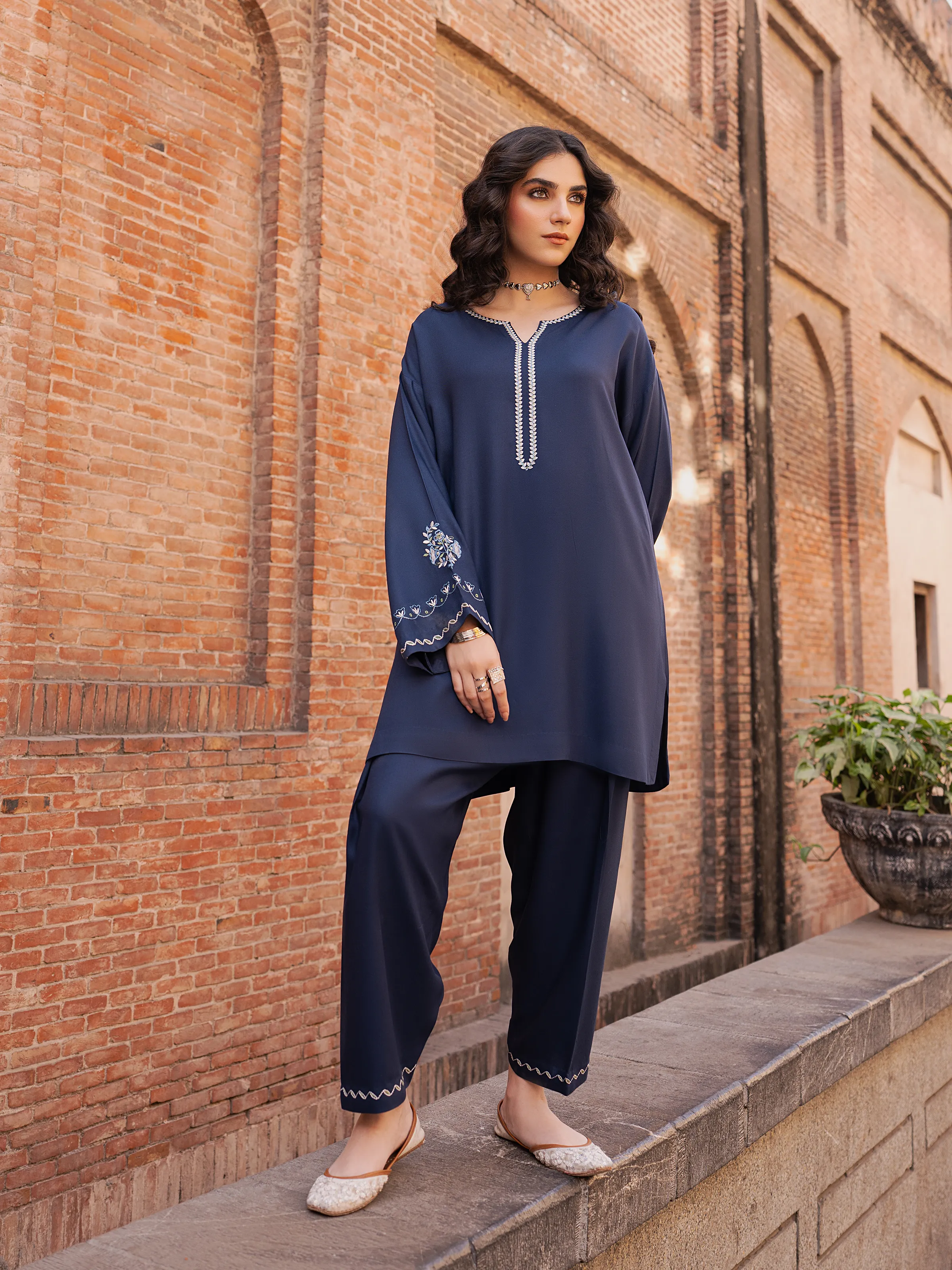 Embroidered Viscose Co-Ord Set - EWTKED5-84050ST
