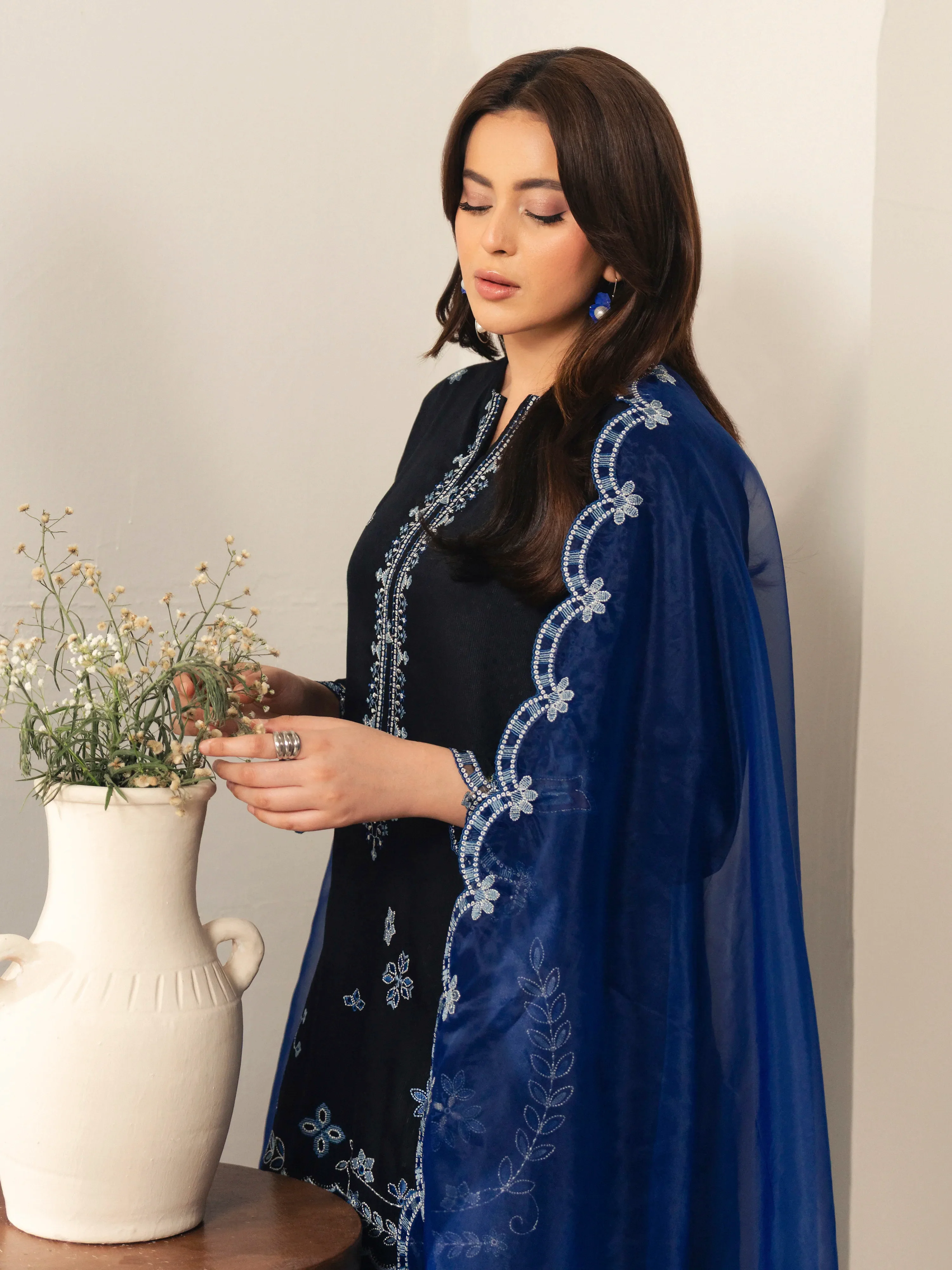 Embroidered Viscose Suit - EWTKED6-84082-3P - Image 5