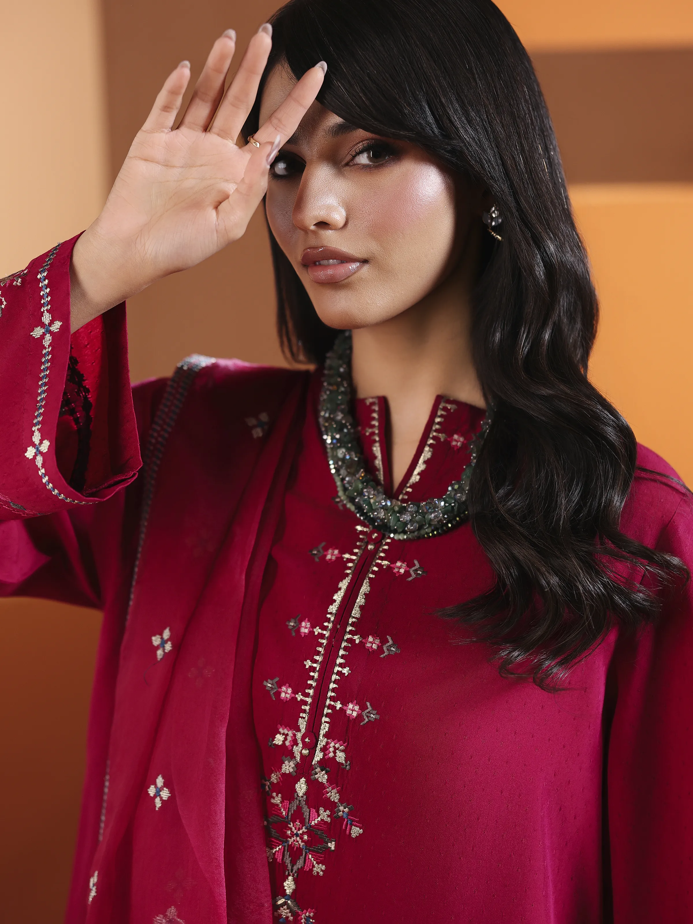 Embroidered Viscose Suit - EWTKED6-84083-3P - Image 4