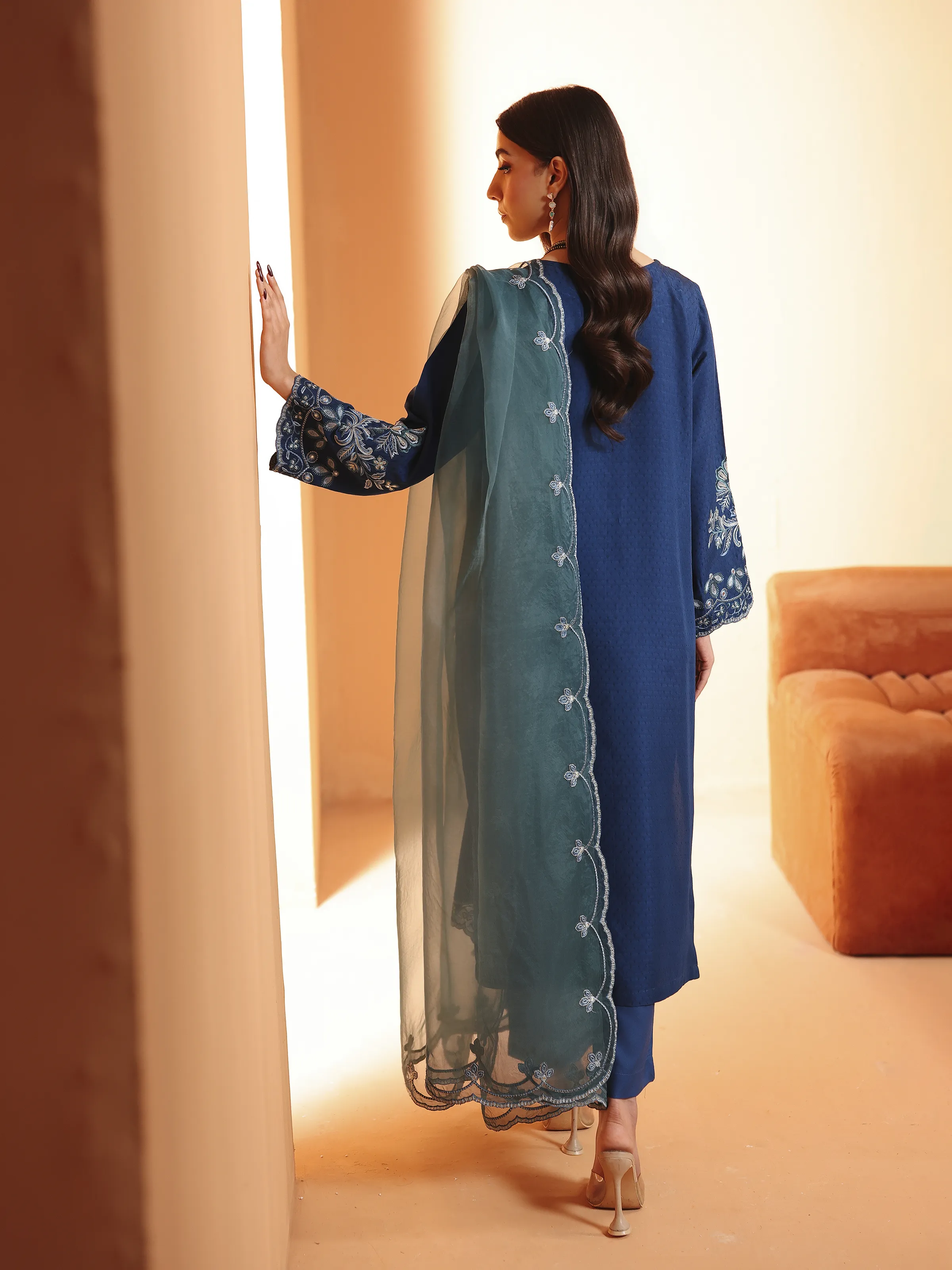 Embroidered Viscose Suit - EWTKED6-84084-3P - Image 6