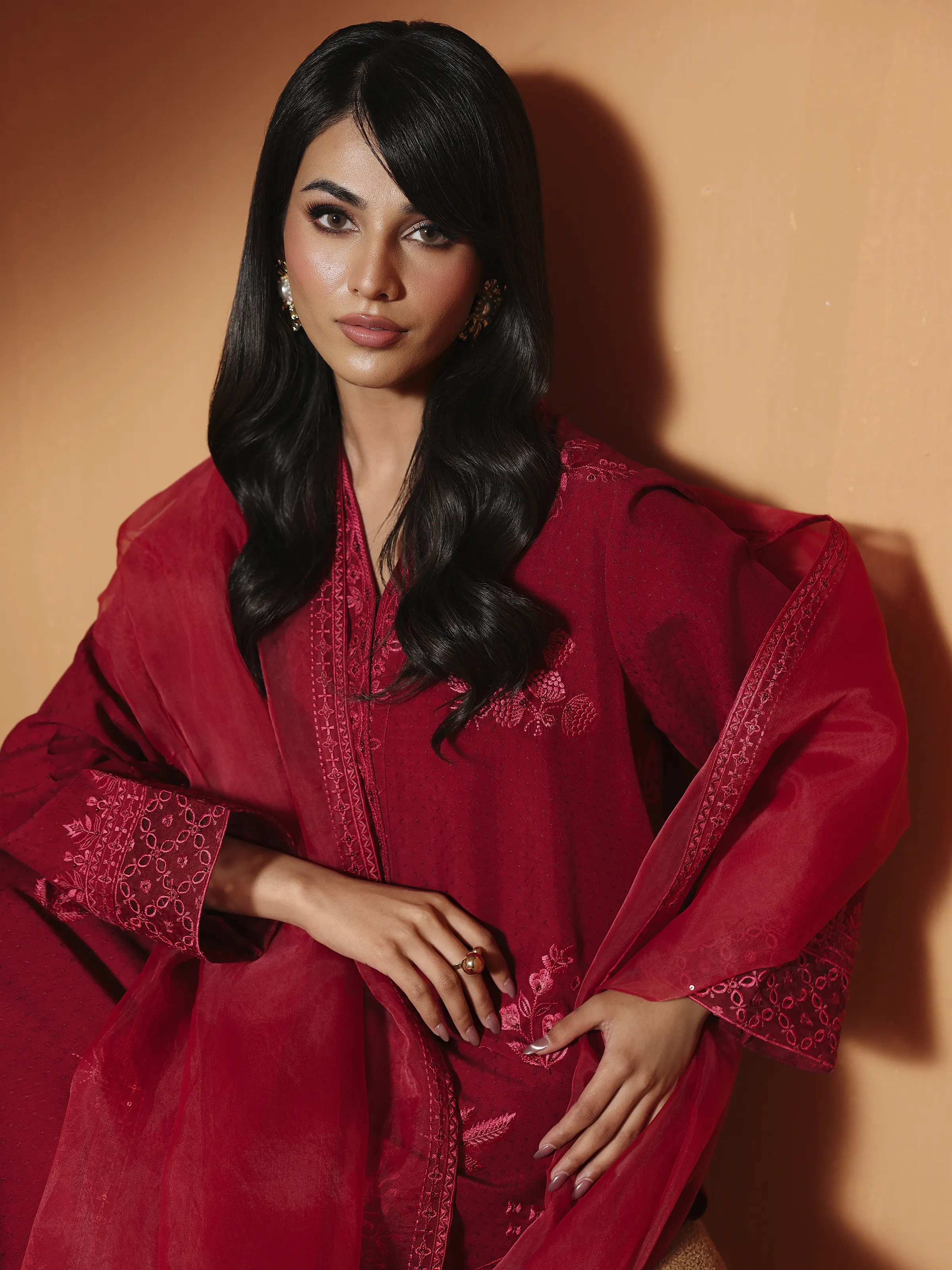 Embroidered Viscose Suit - EWTKED6-84118-3P - Image 2