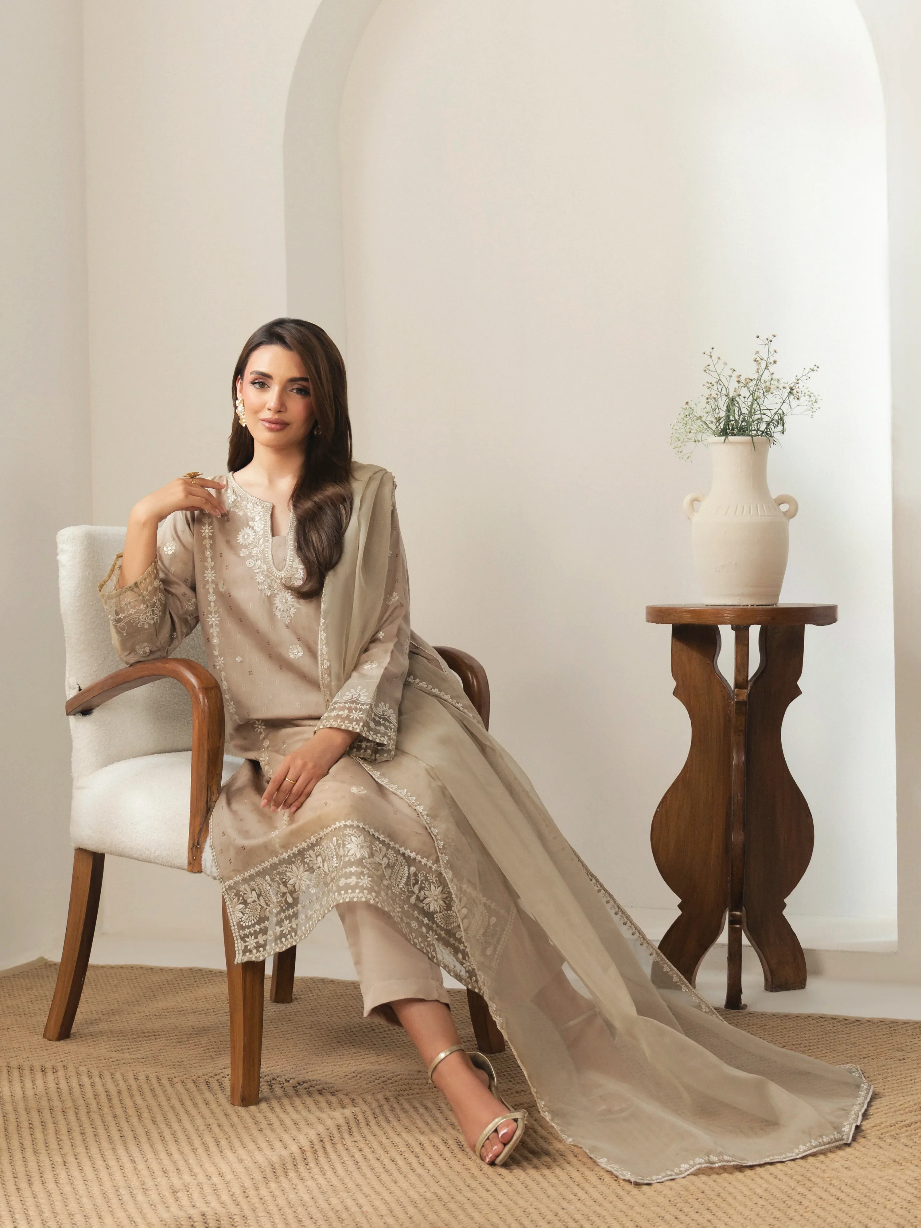Embroidered Viscose Suit - EWTKED6-84120-3P - Image 3