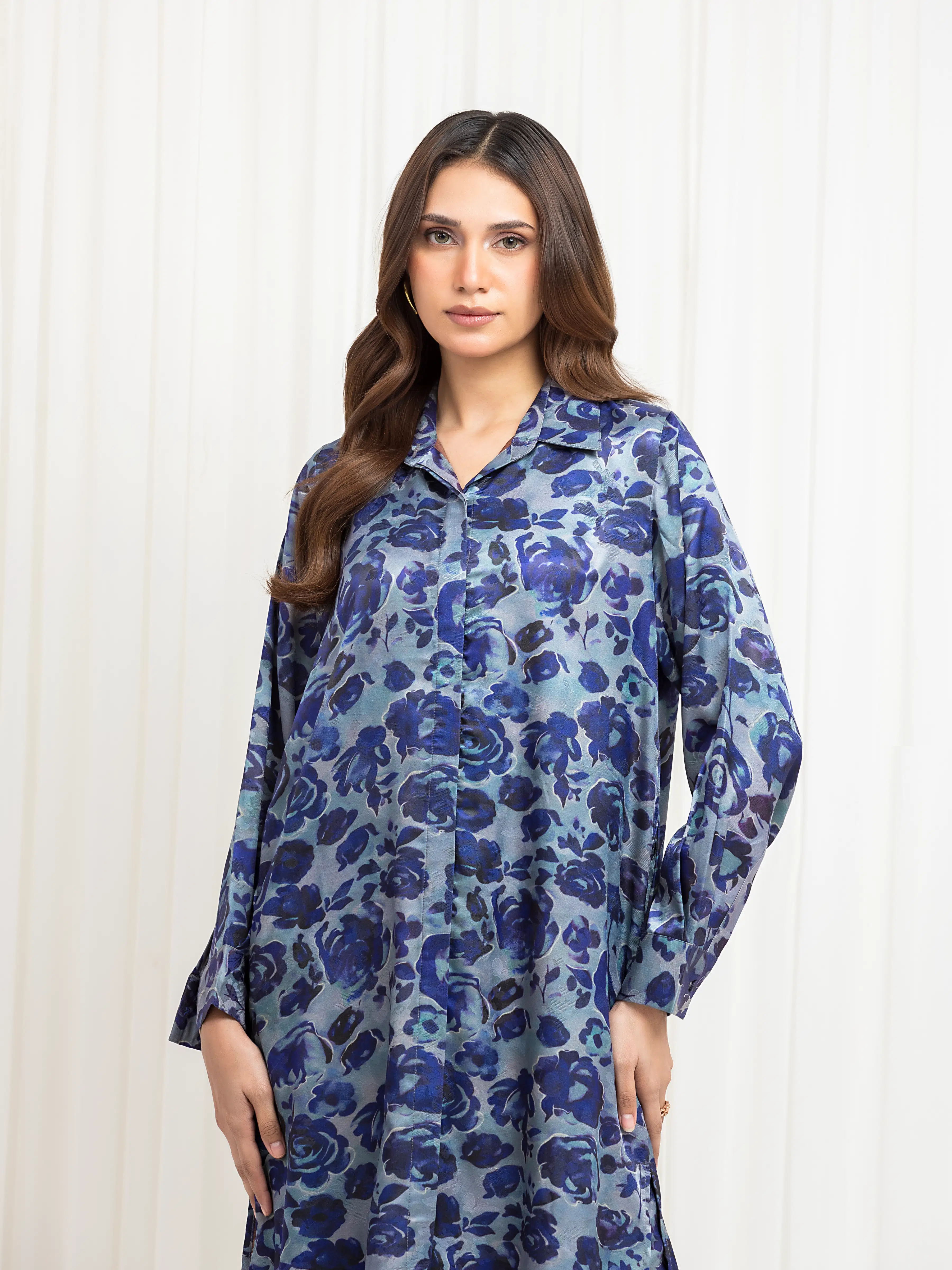 Printed Cotton Satin Co-Ord Set - EWTKP6-86148ST - Image 2