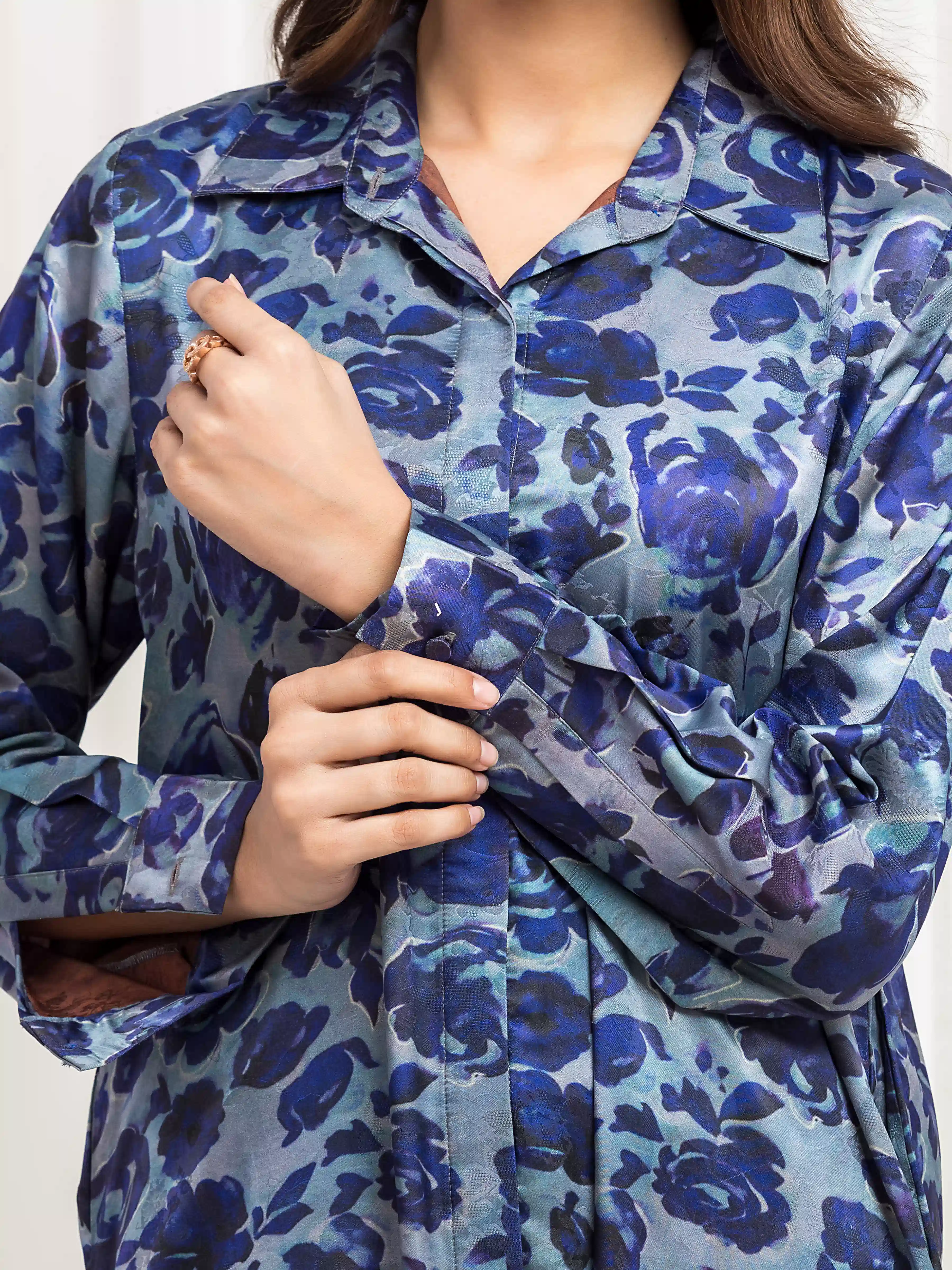 Printed Cotton Satin Co-Ord Set - EWTKP6-86148ST - Image 3