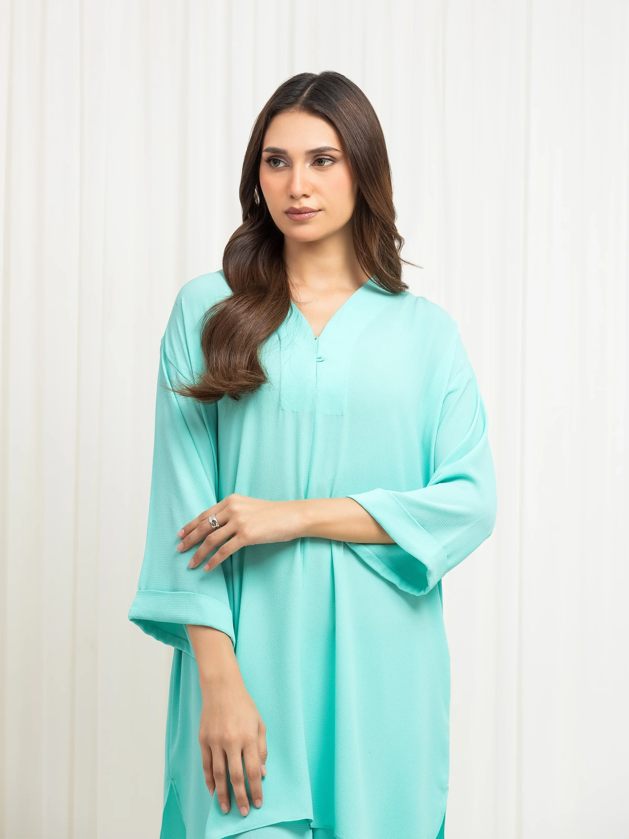 Solid Crepe Chiffon Co-Ord Set - EWTKS6-86103ST - Image 2