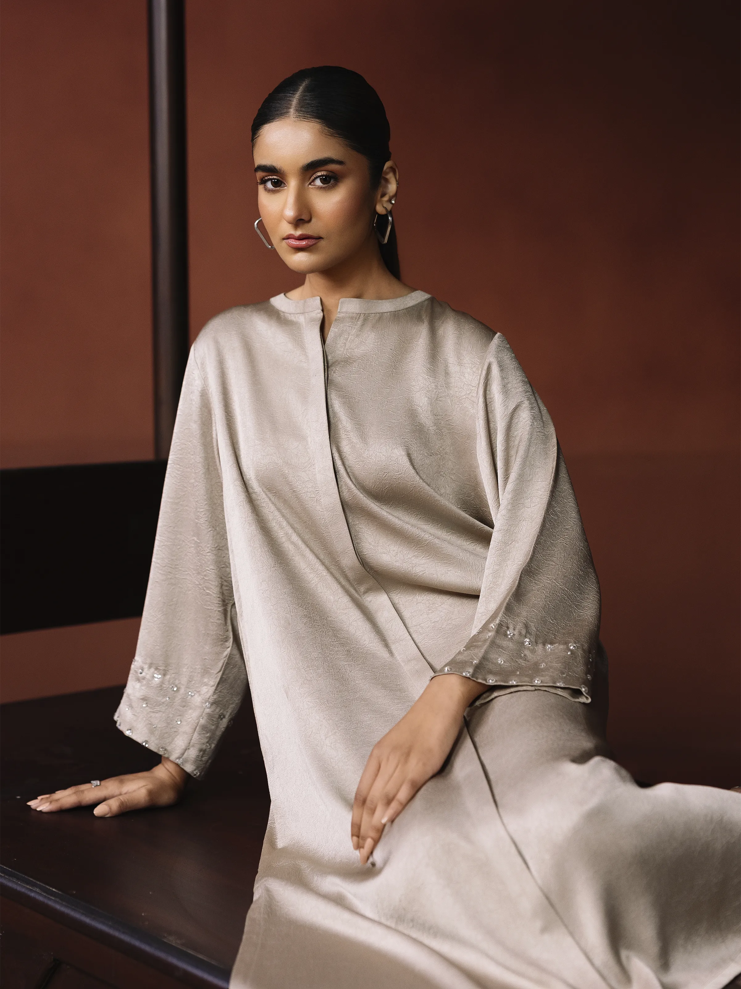 Solid Silk Co-Ord Set - EWTKS6-86089ST - Image 2