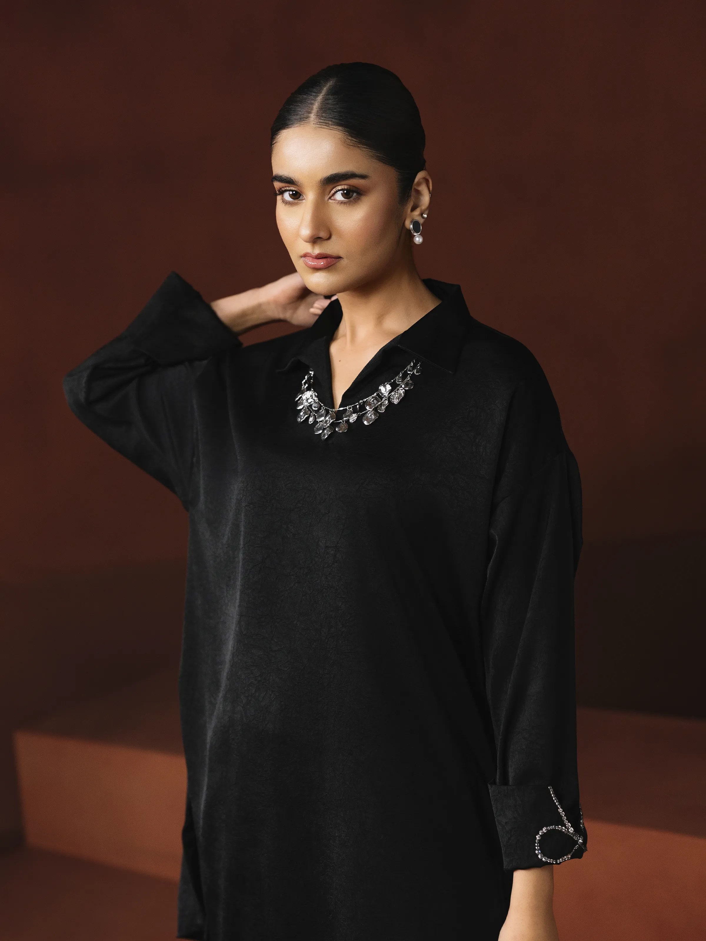 Solid Silk Co-Ord Set - EWTKS6-86097ST - Image 2