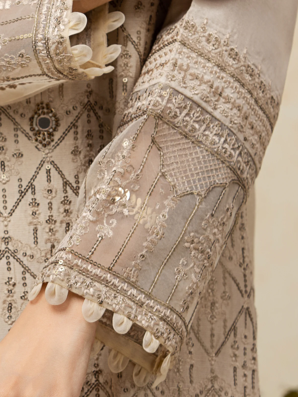 Embroidered Raw Silk Shirt Trouser - EWU23V16-26671ST - Image 6