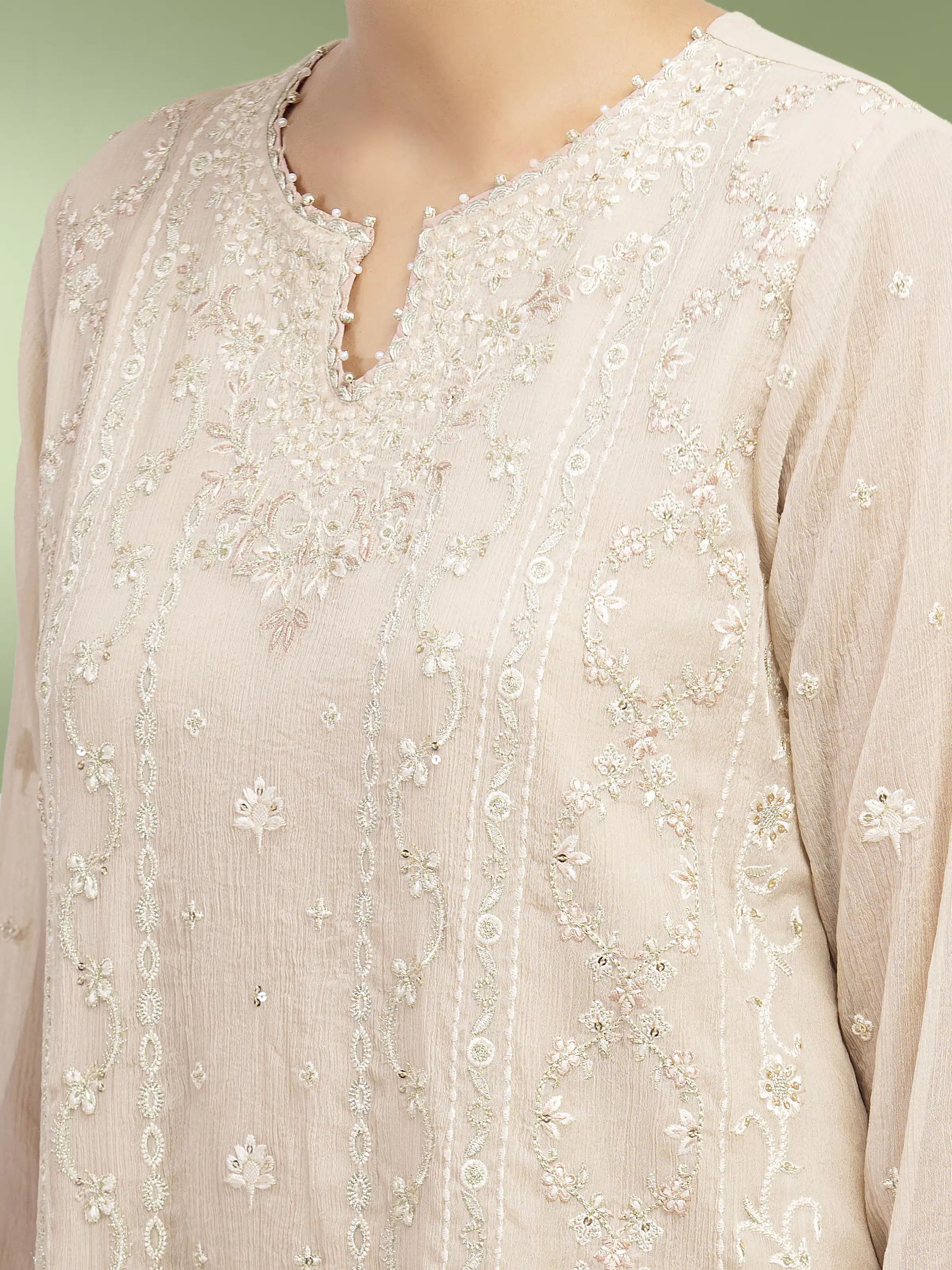 Embroidered Chiffon Suit - EWU5V5-31305-3P - Image 2
