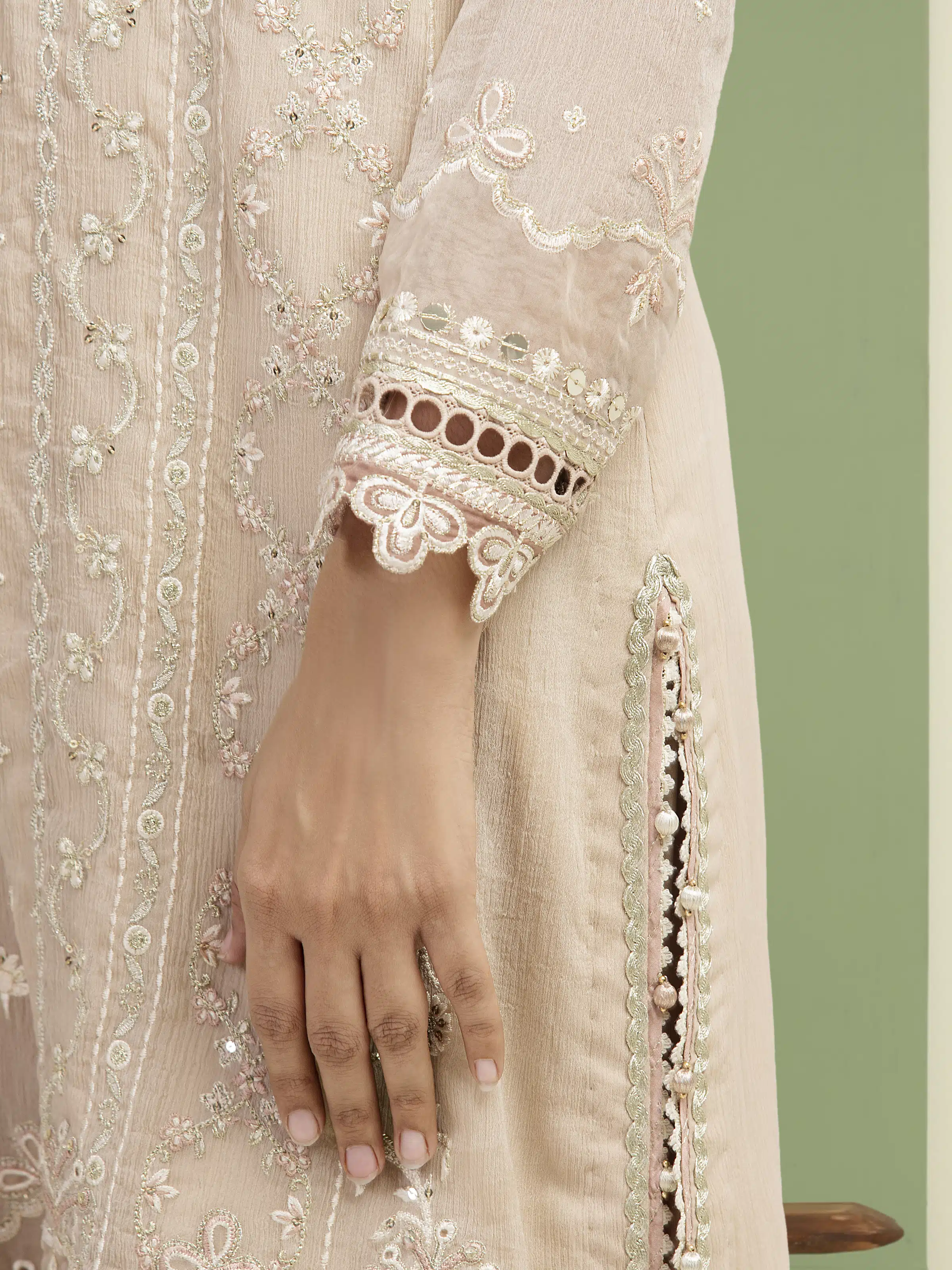 Embroidered Chiffon Suit - EWU5V5-31305-3P - Image 3