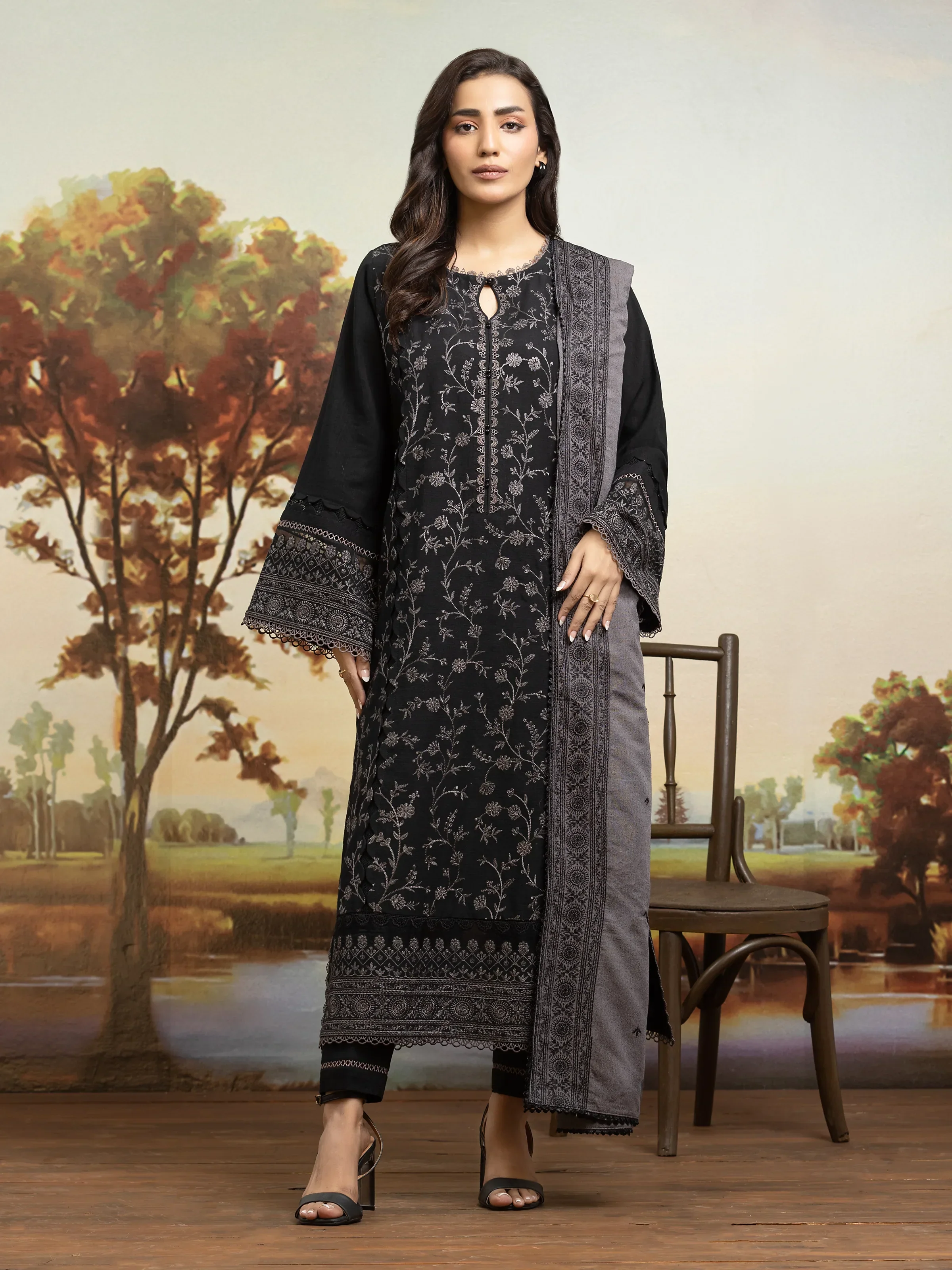 Embroidered Khaddar Shirt Trouser - EWU24V11-30303ST