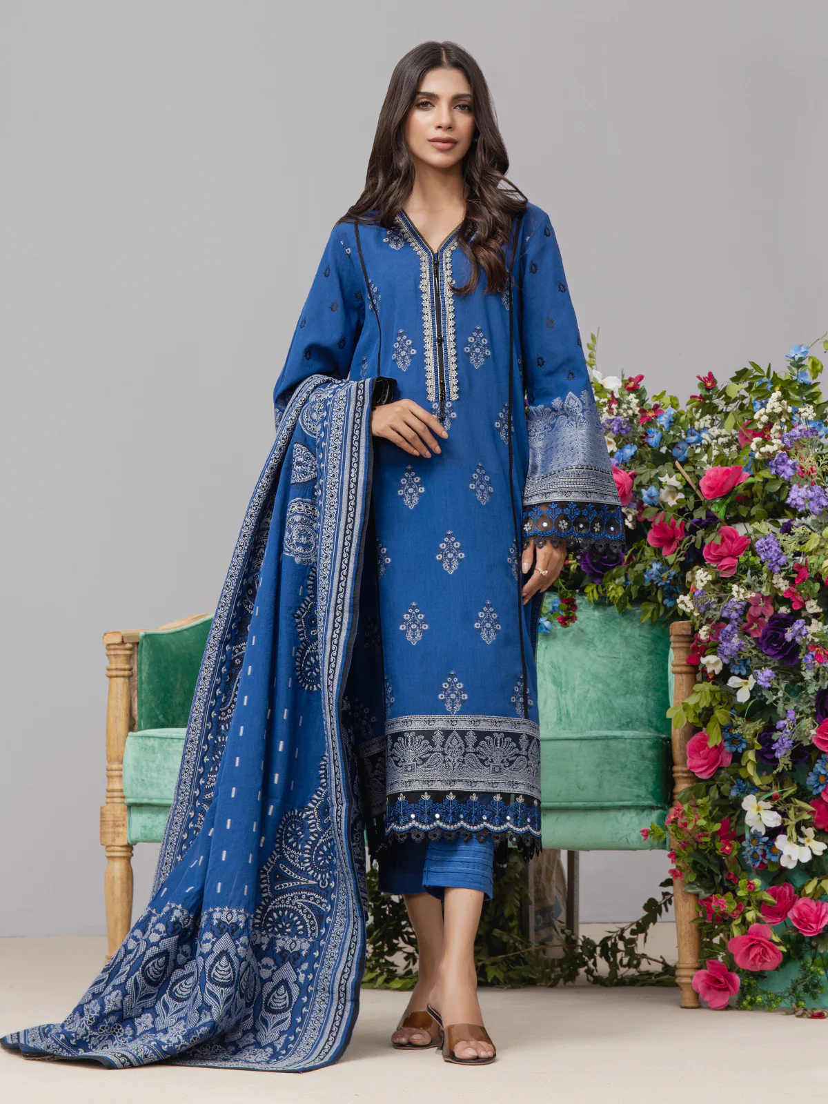 Embroidered Jacquard Shirt Dupatta - EWU24V3-26622SD