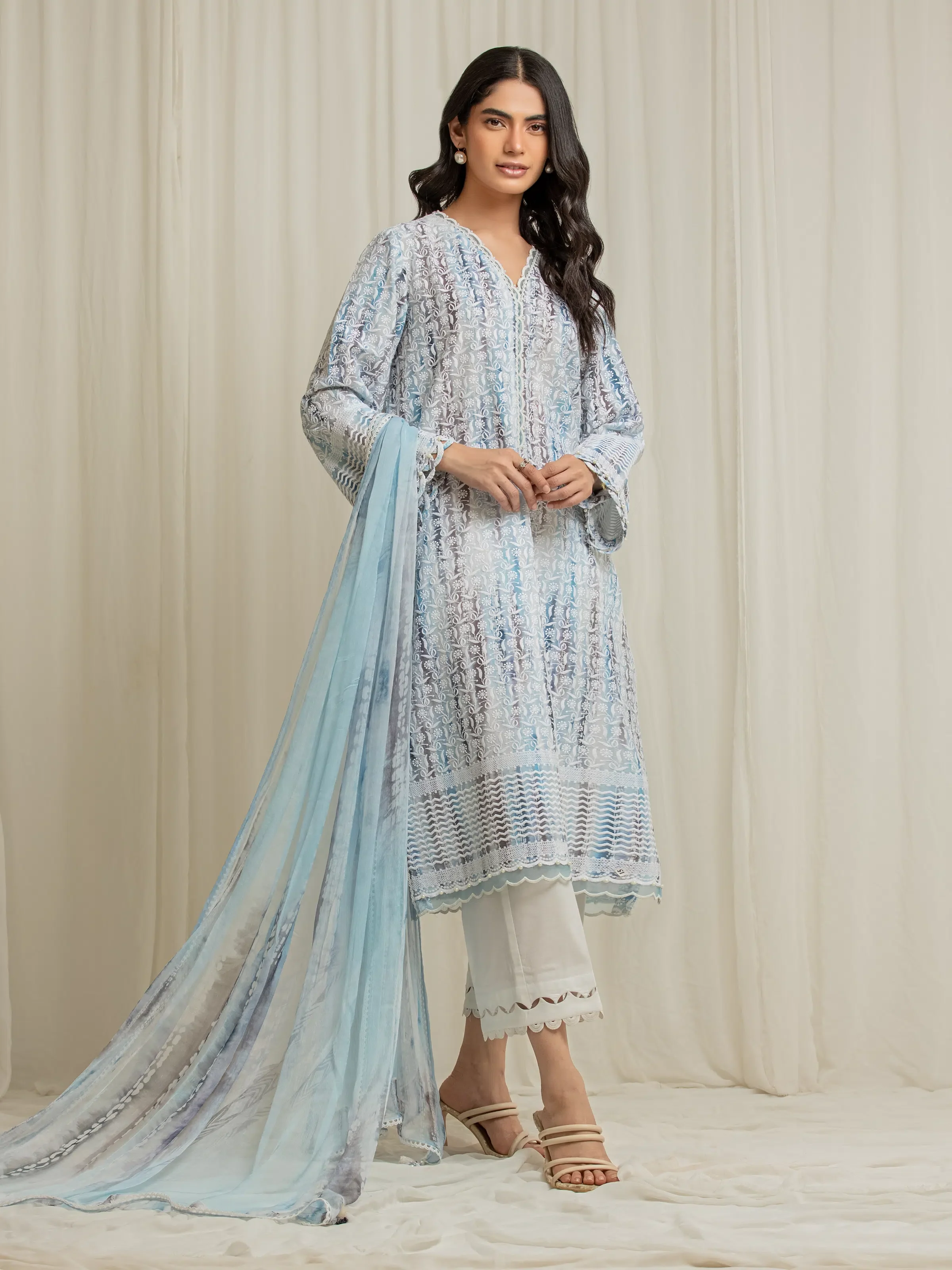 Embroidered Cambric Suit - EWU6V2-33505-3P