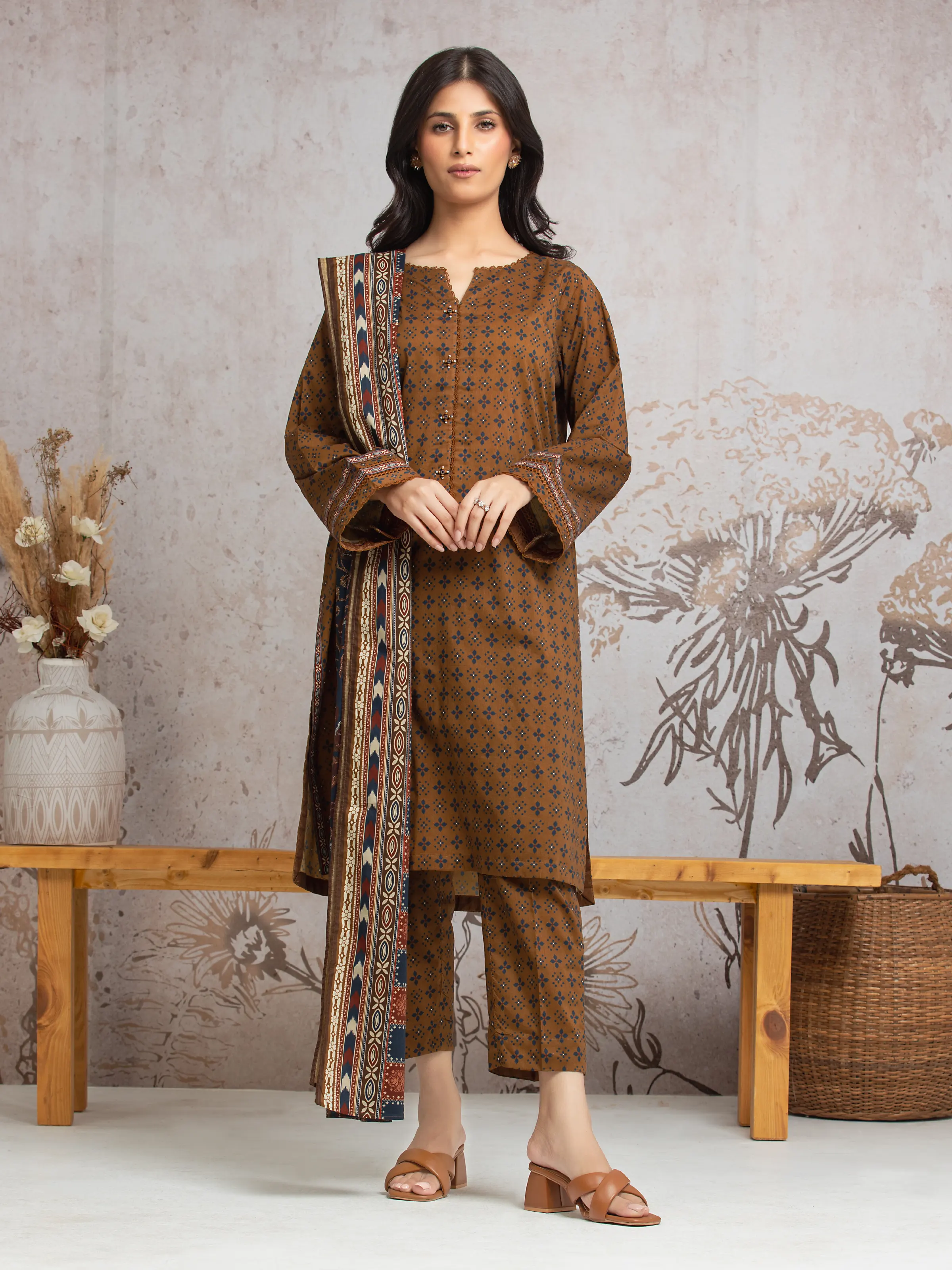 Printed Cambric Shirt Dupatta - EWU24A2-29639SD