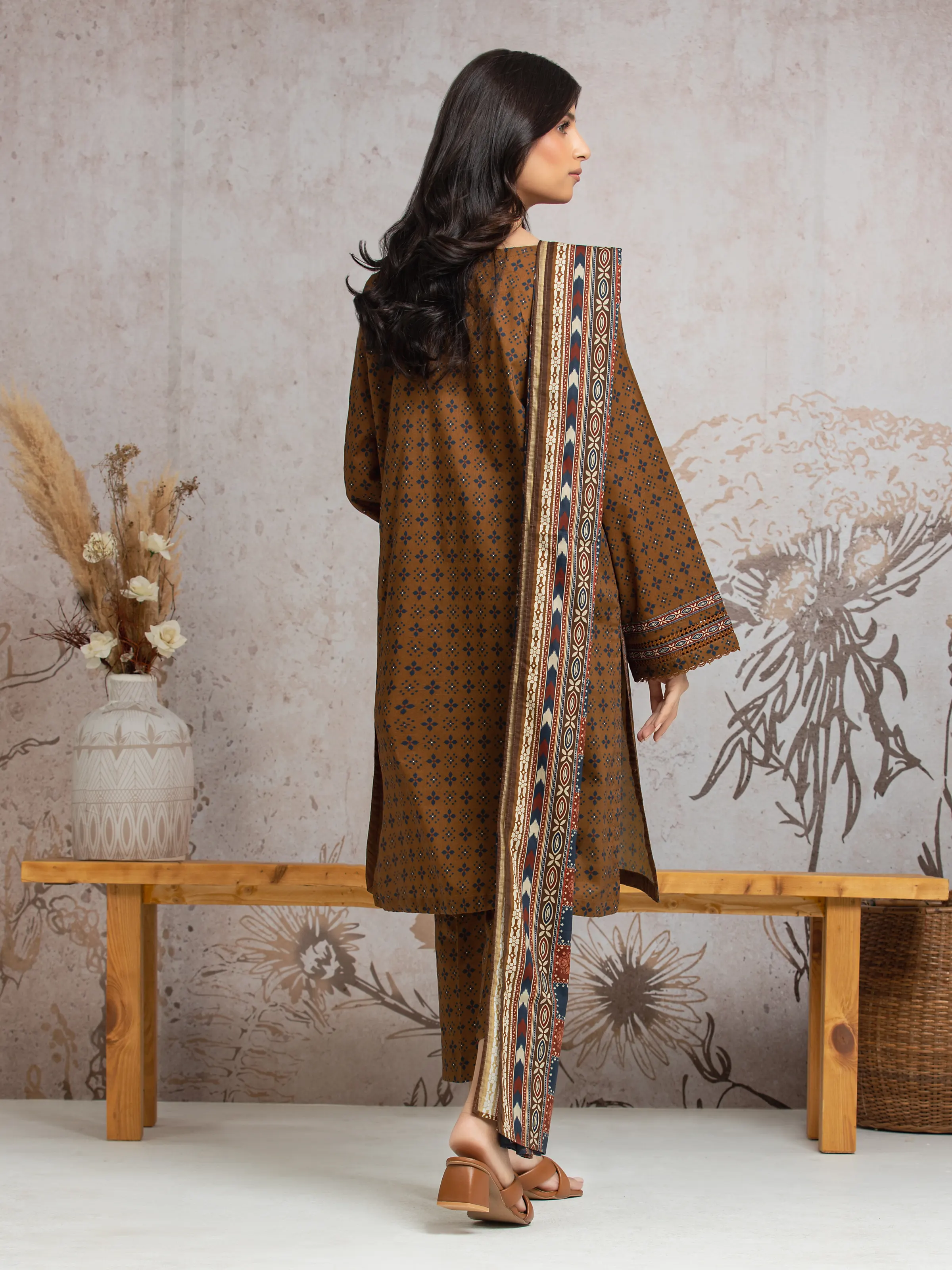 Printed Cambric Shirt Dupatta - EWU24A2-29639SD - Image 4