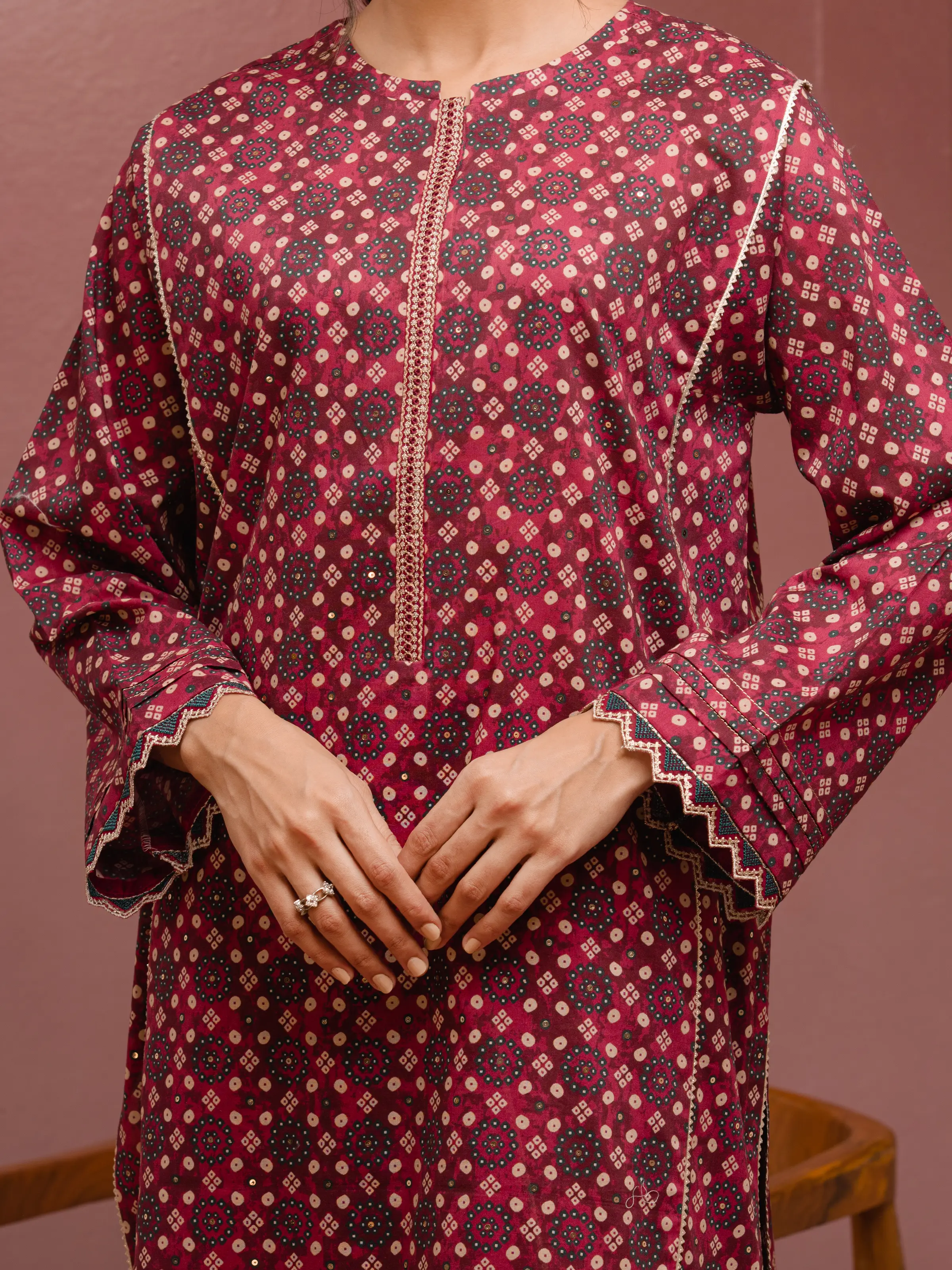 Embroidered Cambric Suit - EWU5V2-31041-3P - Image 2