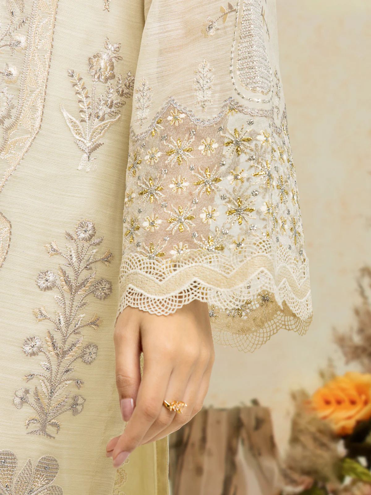 Embroidered Chanderi Shirt Trouser - EWU24V6-28737ST - Image 4