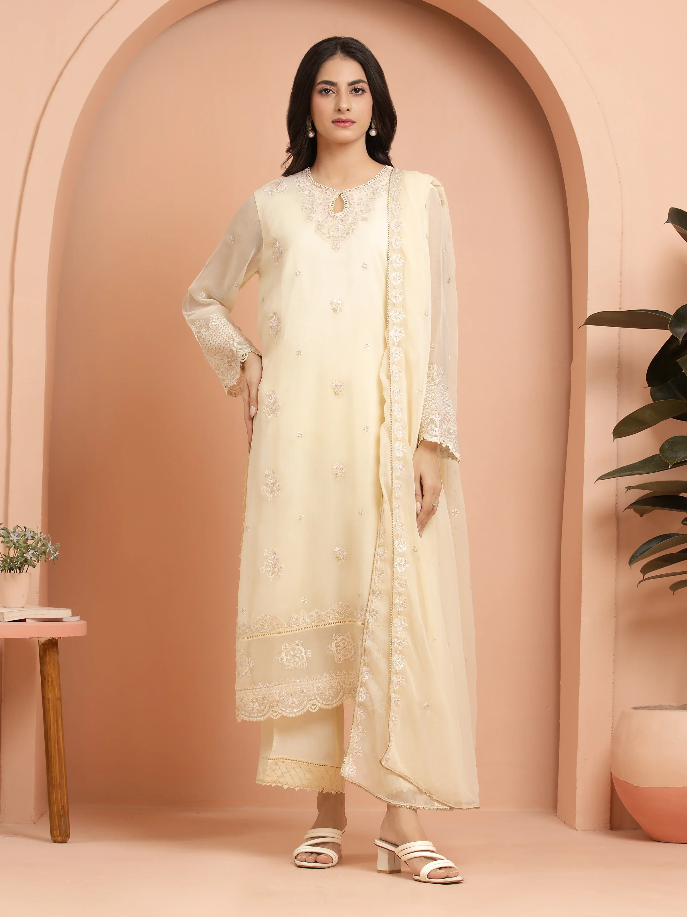 Embroidered Chiffon Suit - EWU24V5-30323-3P