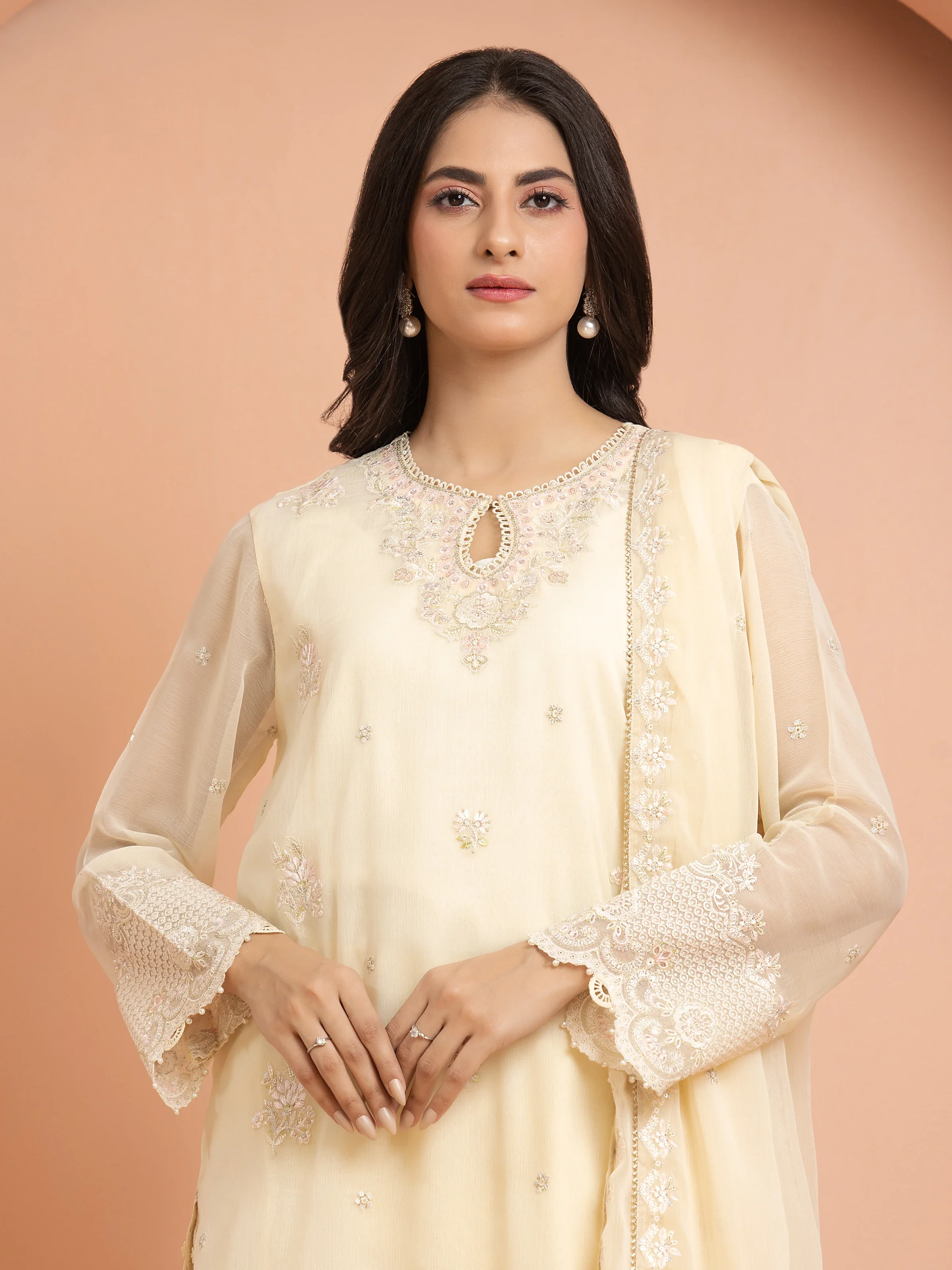Embroidered Chiffon Suit - EWU24V5-30323-3P - Image 2