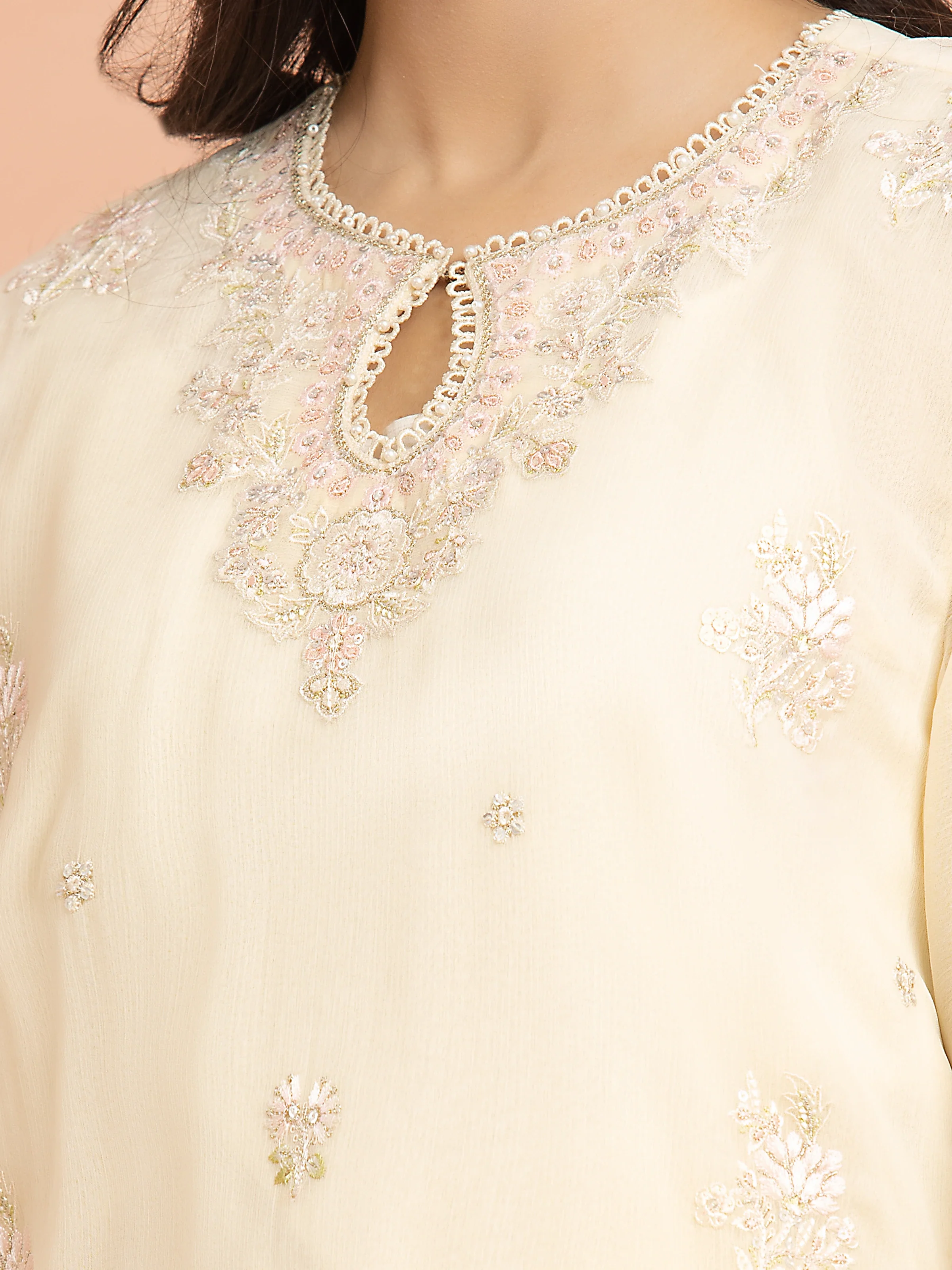 Embroidered Chiffon Suit - EWU24V5-30323-3P - Image 3