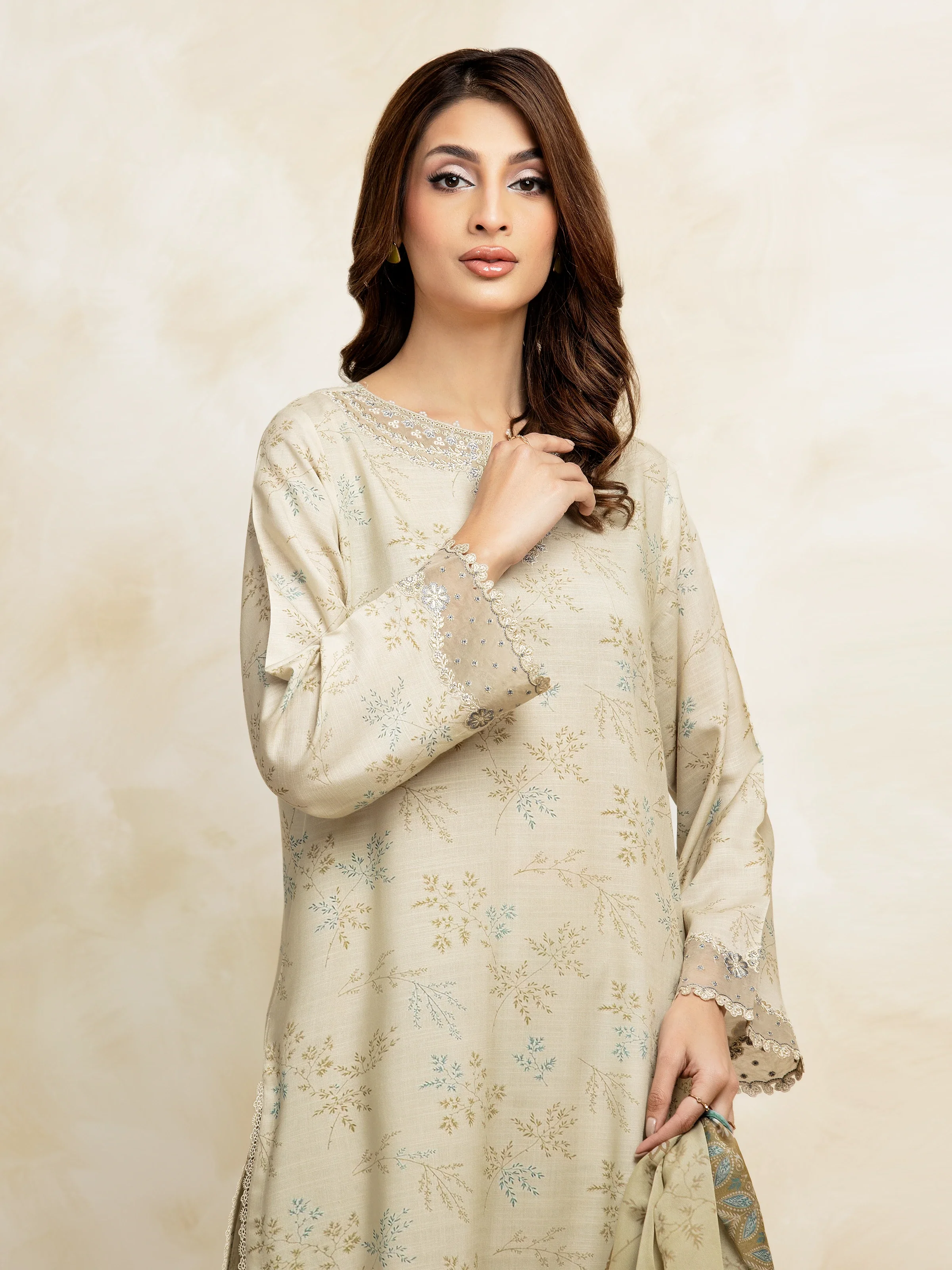 Embroidered Raw Silk Suit - EWU5V16-30222-3P - Image 2