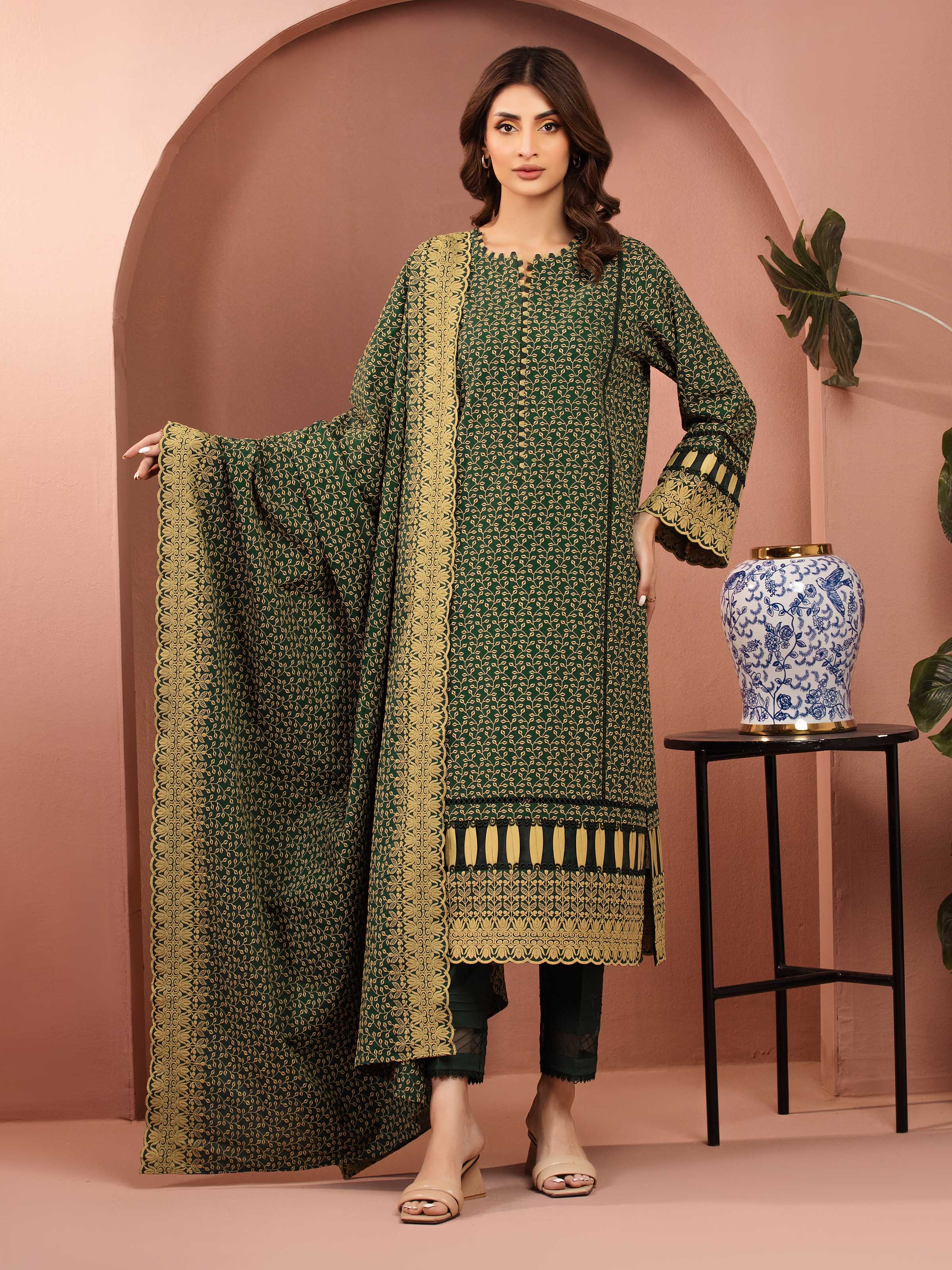 Embroidered Cambric Suit - EWU5V2-31835-3P
